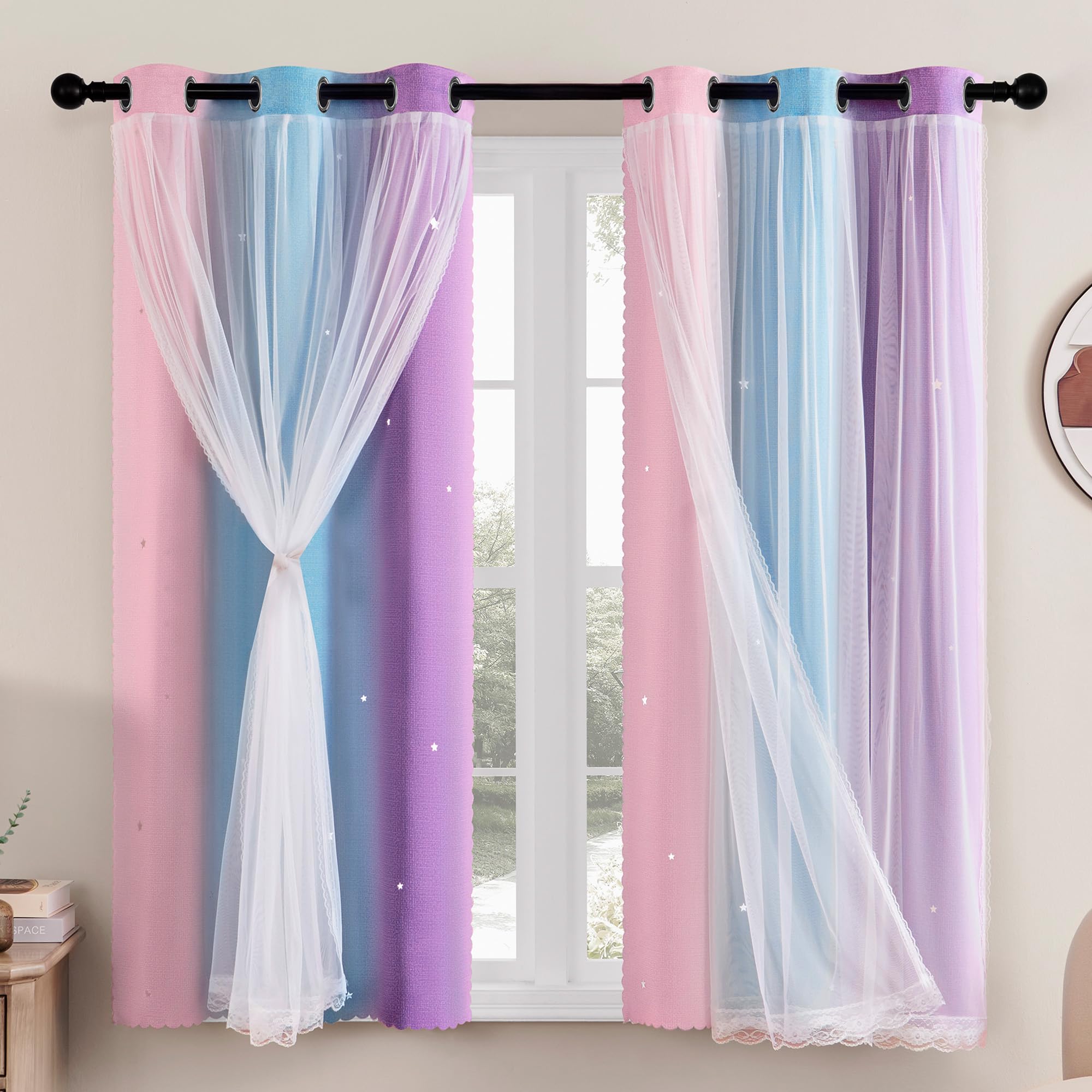 XiDi Curtains for Bedroom 2 Panel Set, Thermal Insulated Window Ombre Panels