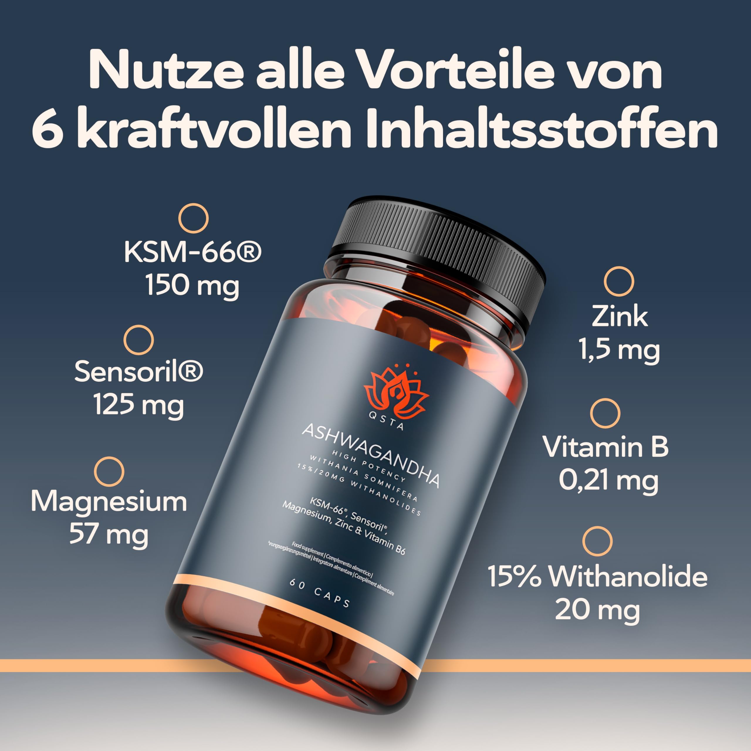 Ashwagandha KSM-66 Kapseln Hochdosiert mit Sensoril | für Cortisol Senken, Tiefschlaf, Wohlbefinden, Energie & Konzentration - 2 Monate Ashwagandha kapseln