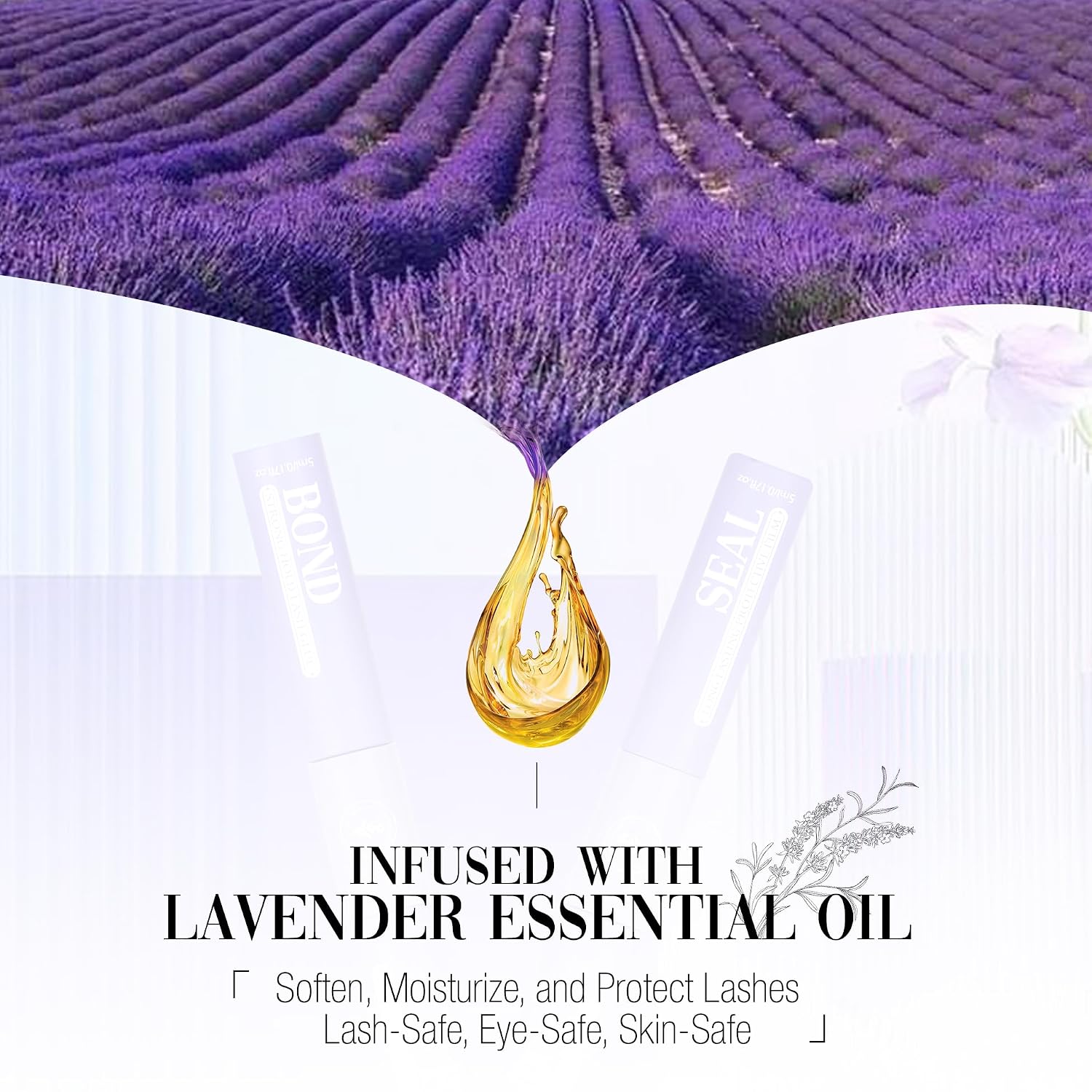 Mavphnee Lash Bond and Seal Clear Eyelash Glue Strong Hold Bond and Lock Waterproof Cluster Lashes Glue DIY Lash Extensions Sensitive Eye Eyelash Adhesive with Lavender Essential Oil