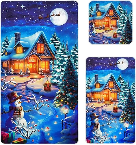 ASPMIZ Juego de 3 toallas de playa de Navidad con toalla de baño, toalla de mano, paño de lavado, toalla de baño absorbente de microfibra para árbol