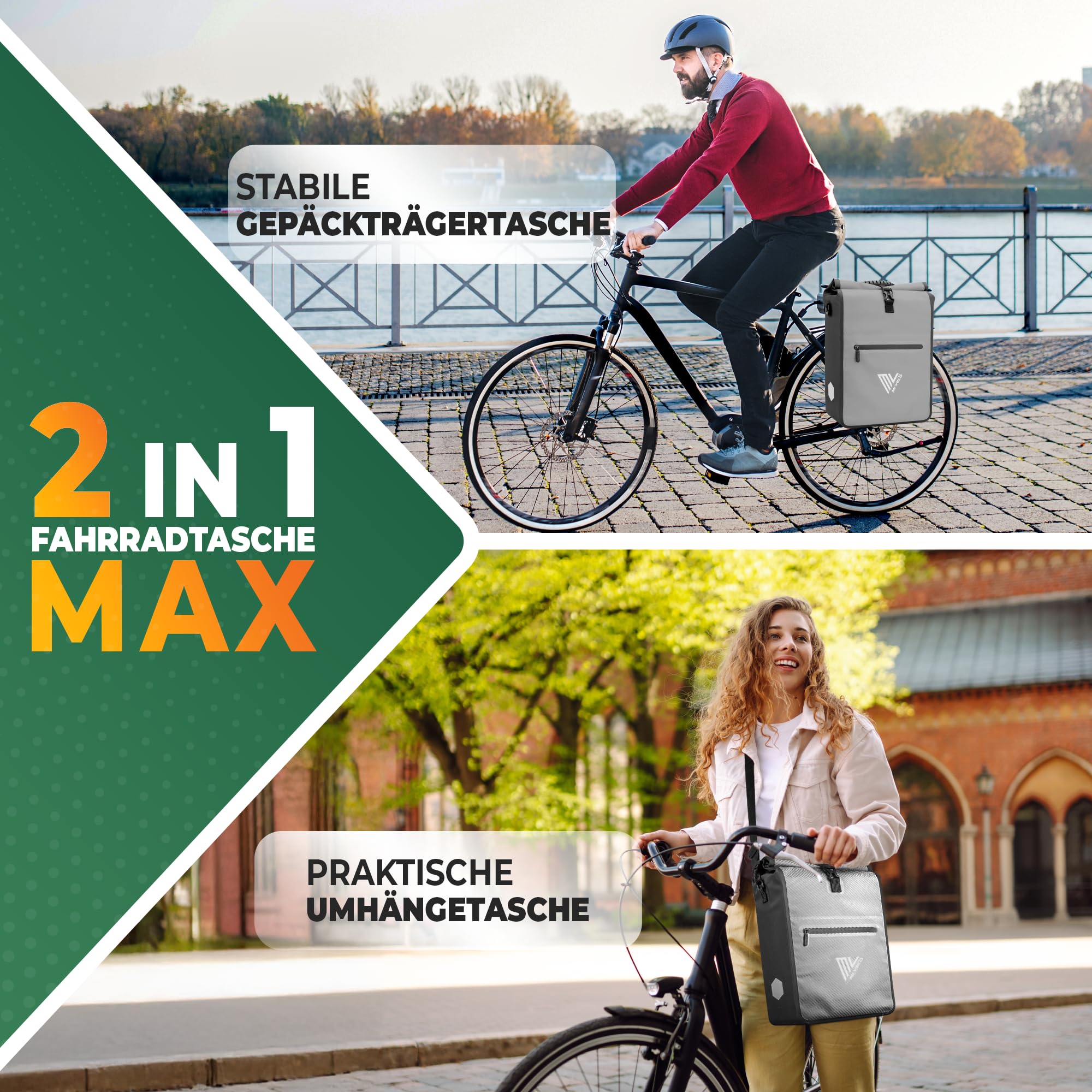 MIVELO Sacoche de vélo 2 en 1 pour porte-bagages, 100 % étanche, pour porte-bagages, gris carbone, 25 l