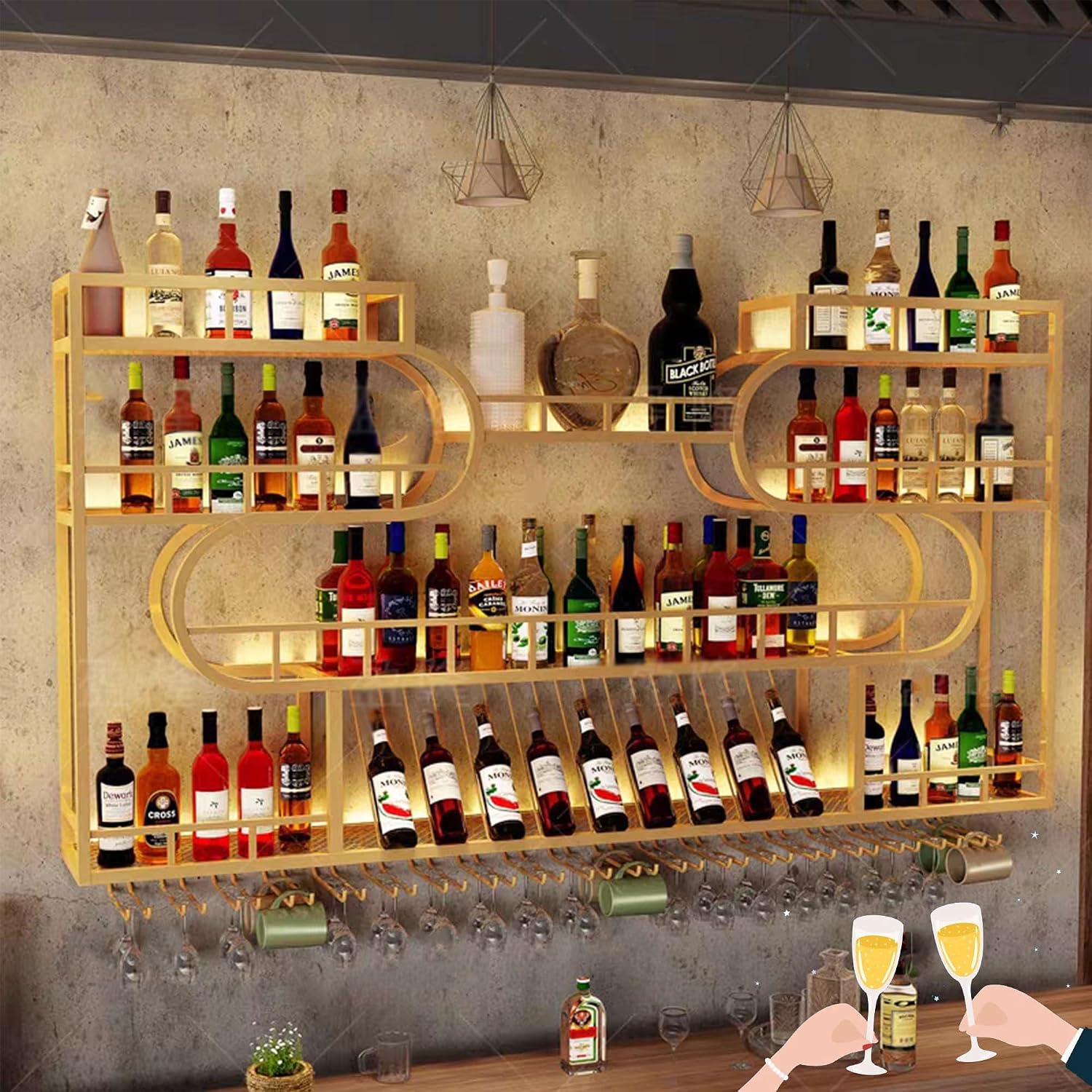 Amazon.com: Wall Wine Rack Floating Bar Shelves Liquor Shelf Wall ...