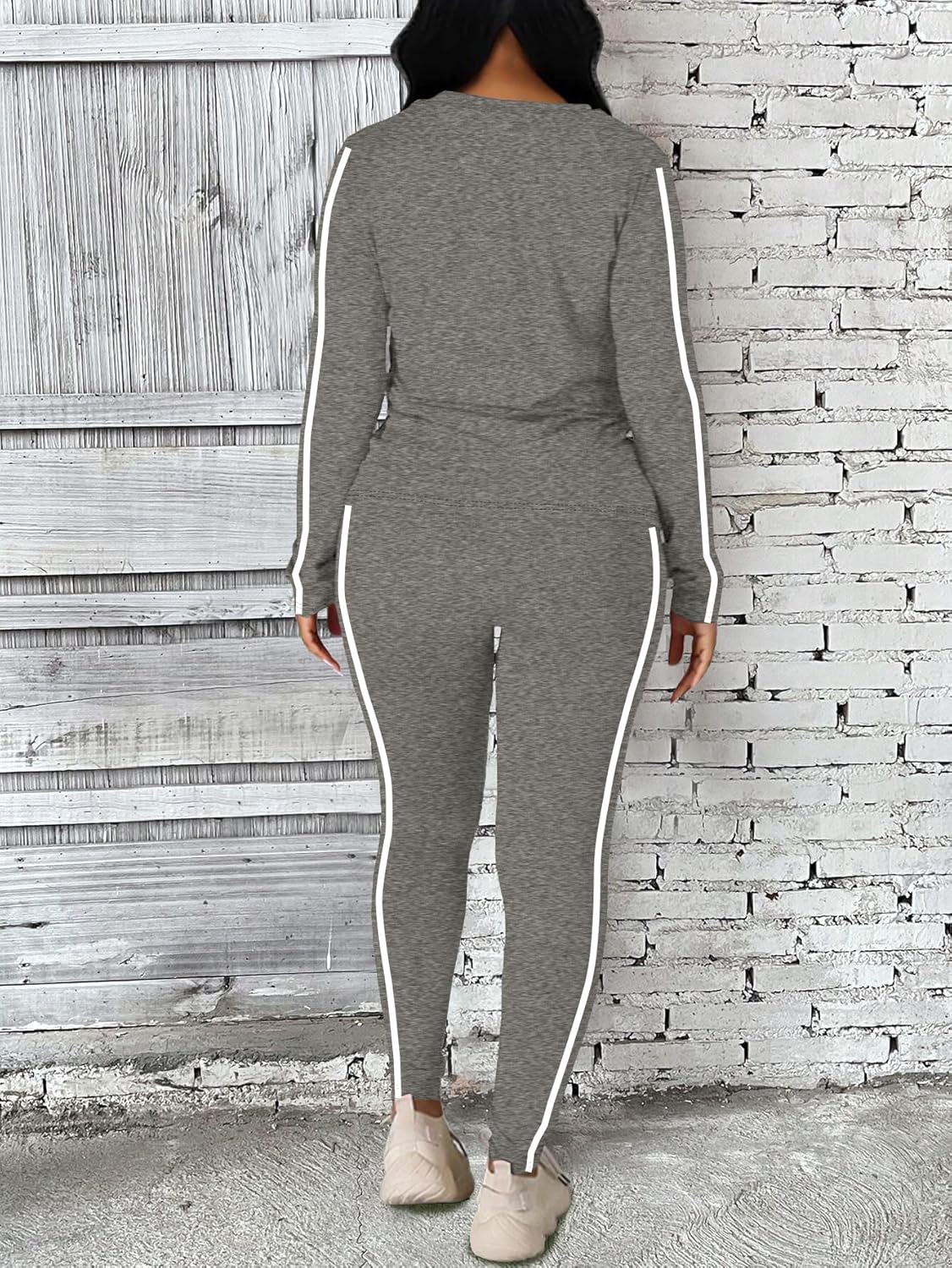 Women's 2 Piece Classic Striped Outfits Full Sleeve Lounge Long Sweatpants Jogger Matching Tracksuits Sports Sets - Image 4