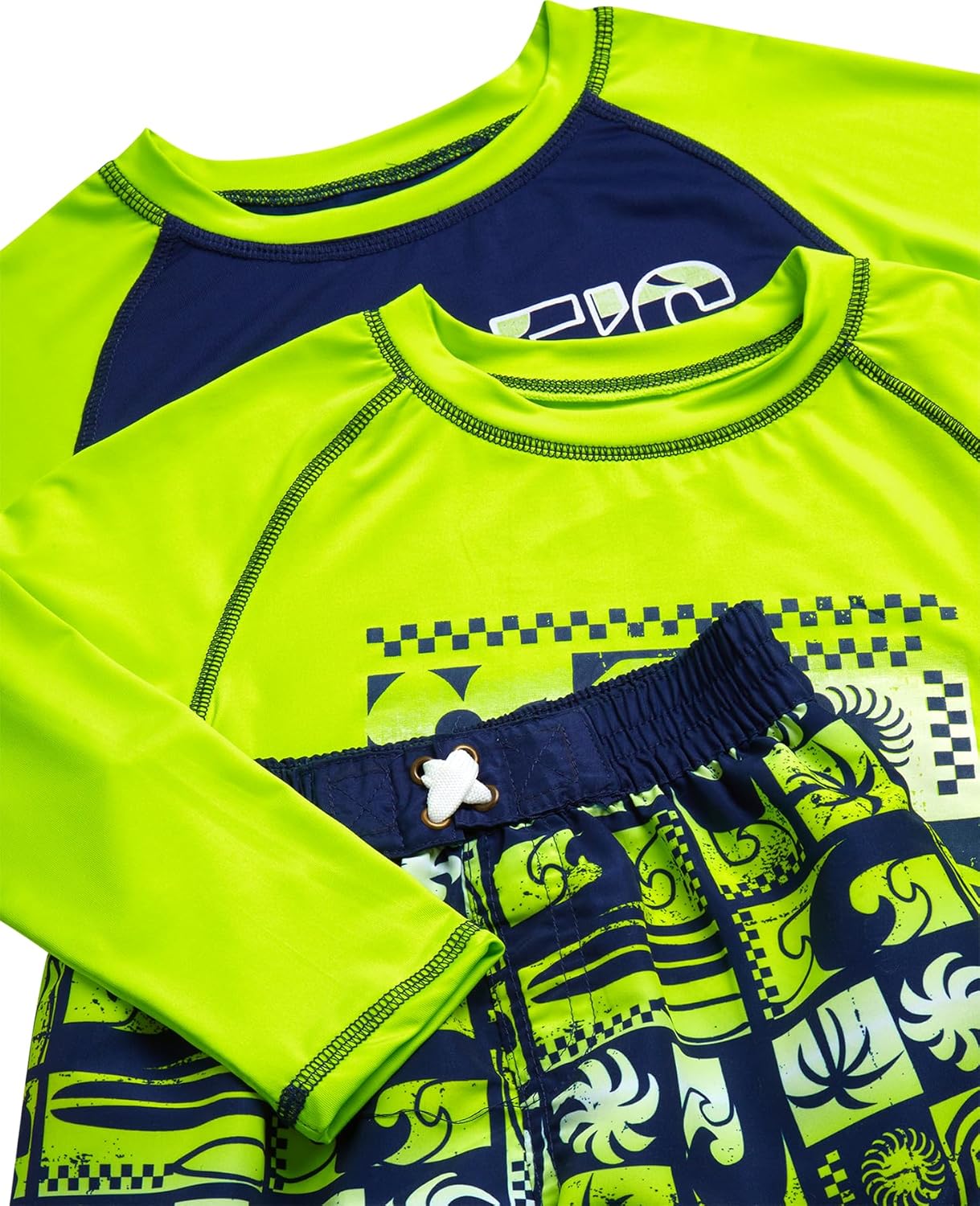Quad Seven Boys Swim Set - 3 Piece Toddler Swim Trunks Boys Rash Guard Long Sleeve and Short Sleeve Kids Swimwear (2T-7)