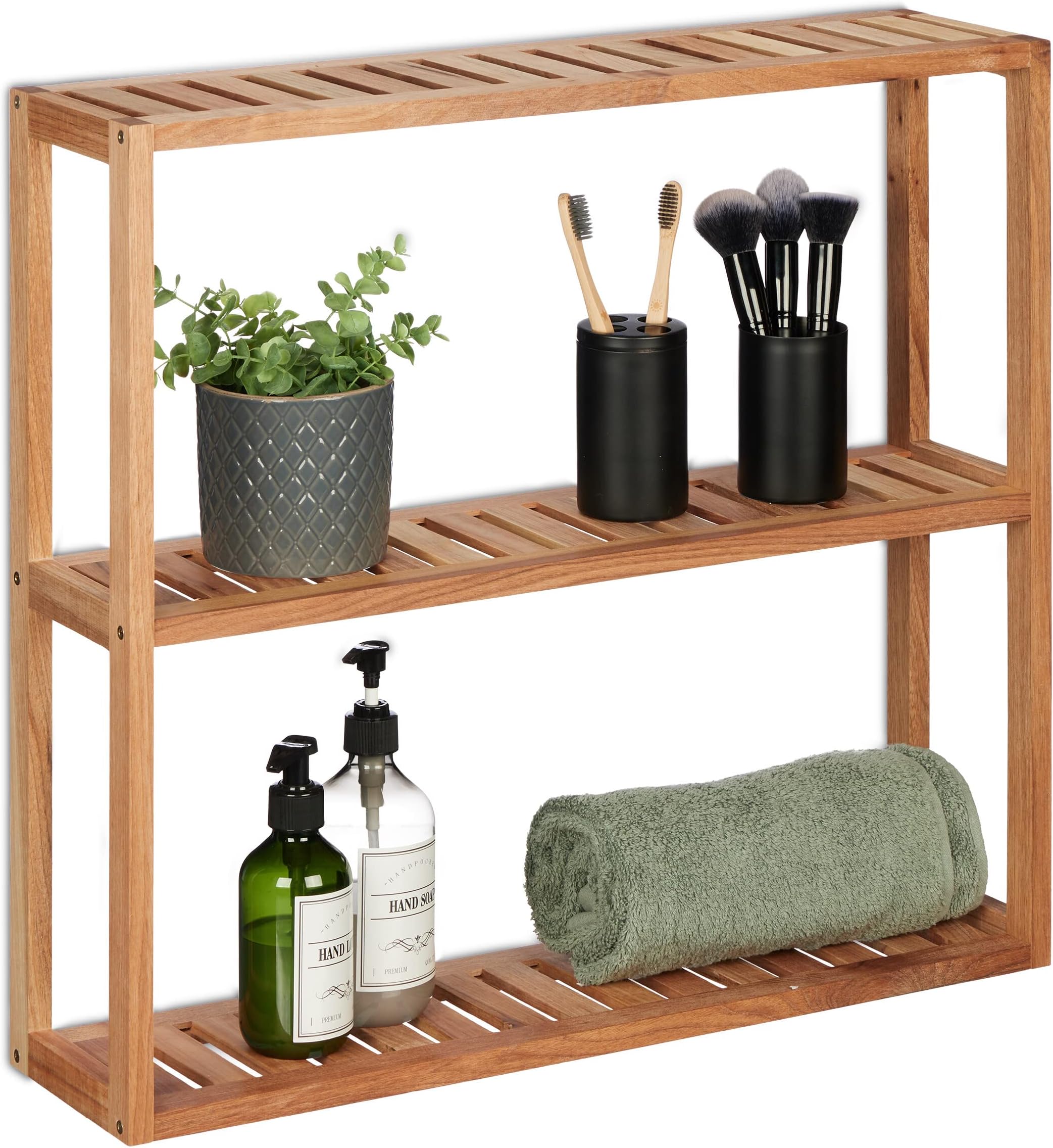 Relaxdays Wandregal Walnuss, 3 Ablagen, HBT: 54 x 60 x 15 cm, schmales ...