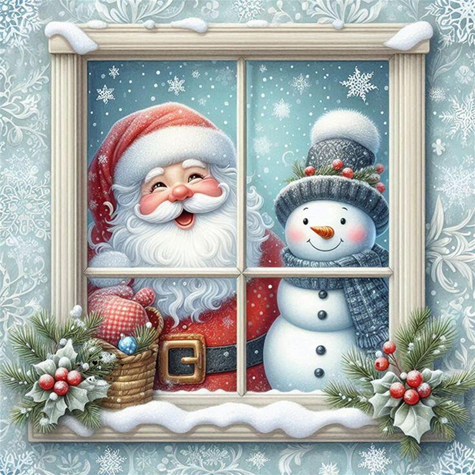 POETRYDRAW Window Christmas Full 11CT DIY Stamped Embroidery Needlepoint Starter Kits 17.71x17.71inch Cross Stitch Art and Crafts Kits for Beginners Adults Home Decor (Window Christmas)