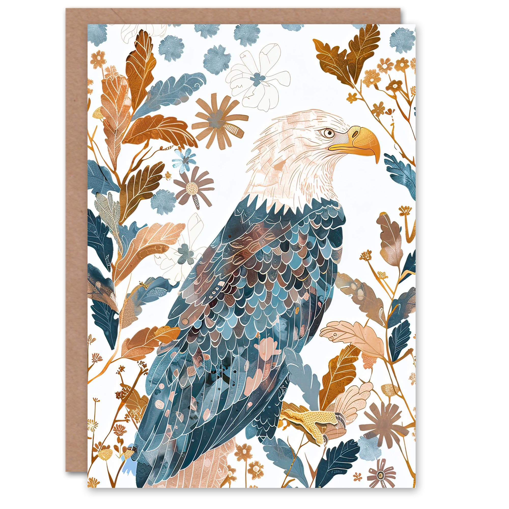 Artery8 Greeting Card Bald Eagle on Autumn Tree Watercolour Folk Art Blank For Him Or Her Art Birthday Card