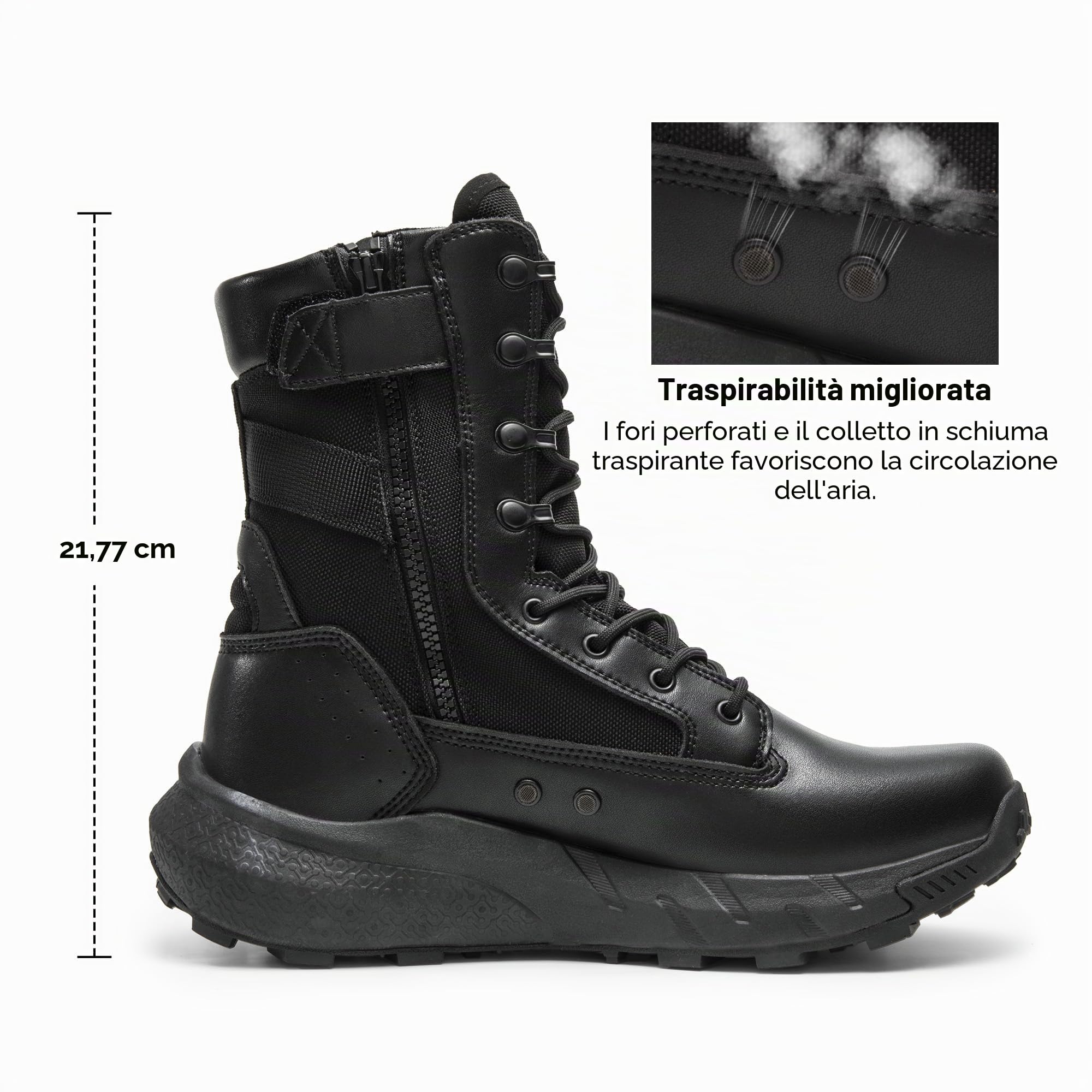 NORTIV 8 Stivali Militari da Uomo Stivali da Combattimento Traspiranti con Cerniera Stivali da Combattimento Tattici di Sicurezza Scarpe da Trekking all'aperto