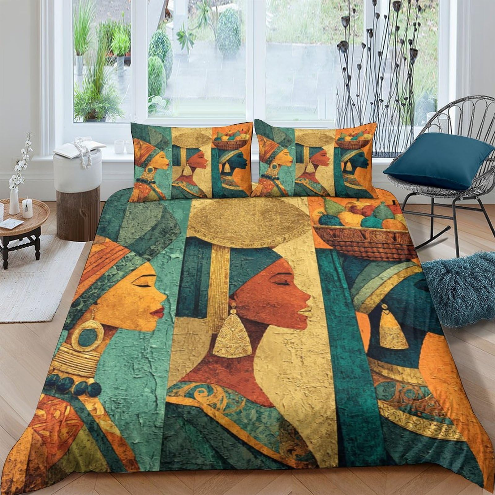 Ctjqhvkz Style-10 3D Printed African Queen Fitted Sheet Microfiber Soft Ethnic Art Mattress Cover Decor For Bedroom Guest Room Single（135X200cm）