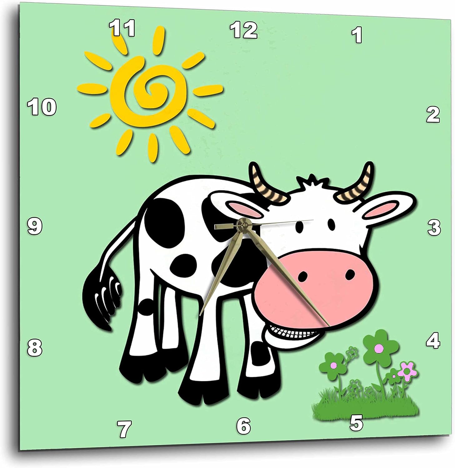 3dRose DPP_218370_3 Cute Cow Light Lime Kids Decor Popular Print Wall Clock, 15" x 15"