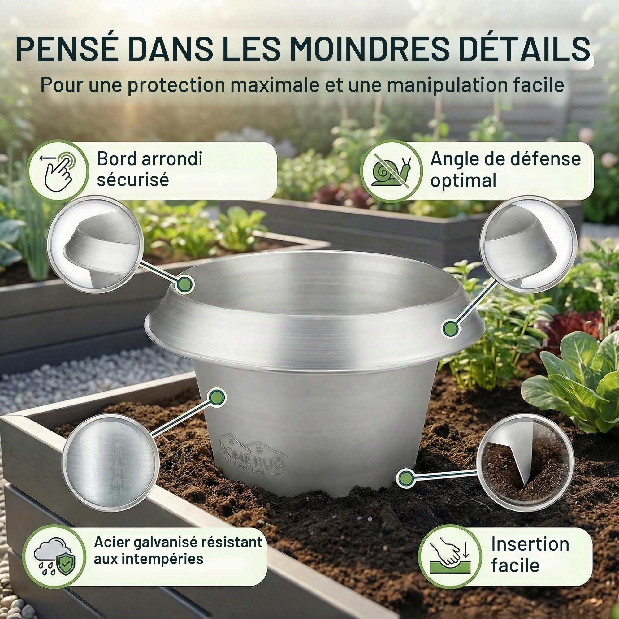 Collier anti-limaces en métal - Protection efficace contre les escargots pour parterre surélevé, jardin et potager - Galvanisé et réutilisable - Anneau de protection contre les