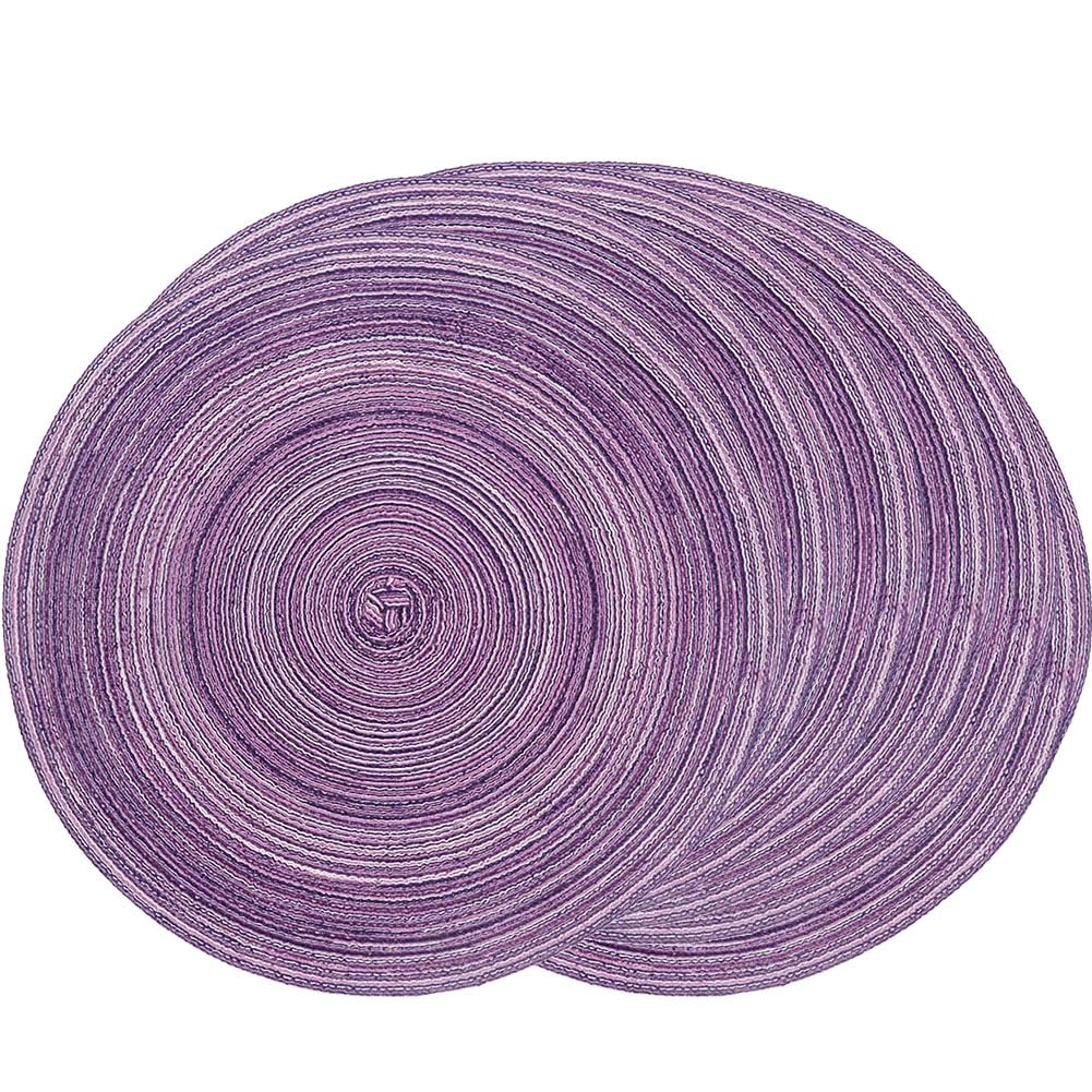 SCF2017 38CM Round Woven Cotton Yarn Placemats Heat Resistant Table Mats Set of 6,Purple