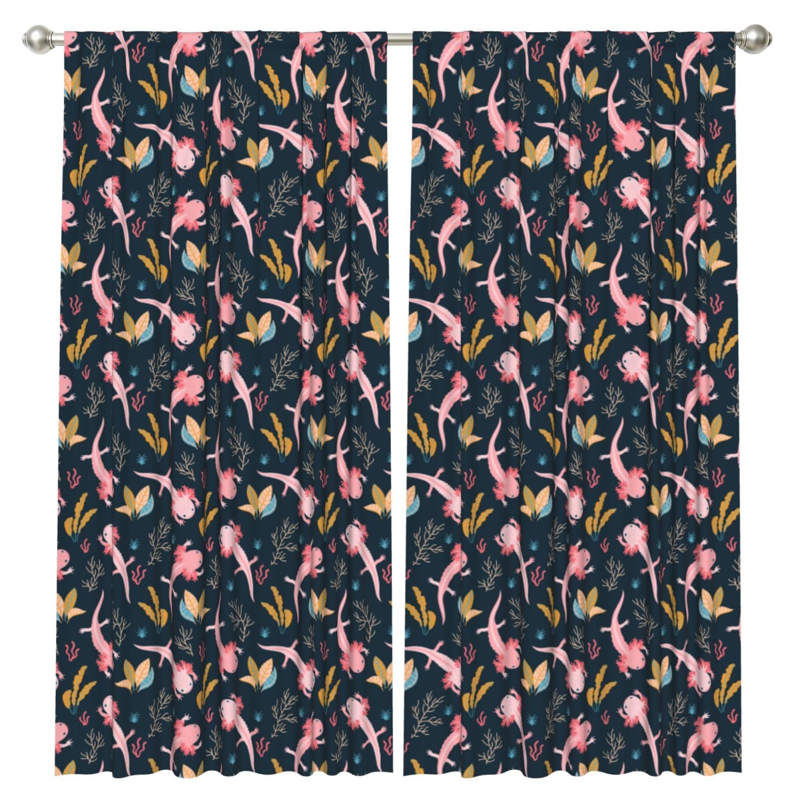 InOmak Cute Axolotls, 2 Panels Window Curtains 52 x 84 Inch Blackout Curtains for Living Room Bedroom
