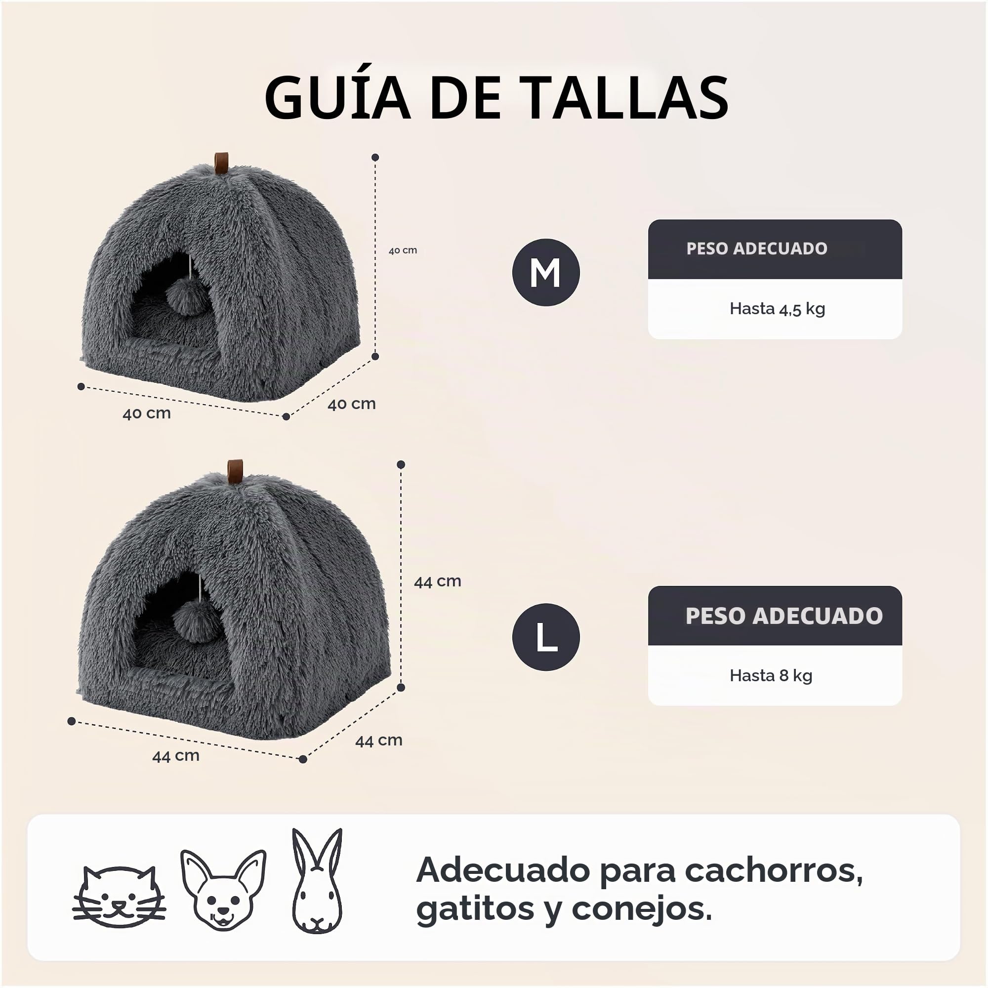 Bedsure Cama Cueva Gato Iglú - Casa Gato Esponjosa, 40x40cm | Cojín Extraíble Lavable, Cama Mascota Plegable Portátil, Peluche Suave, Gris Oscuro