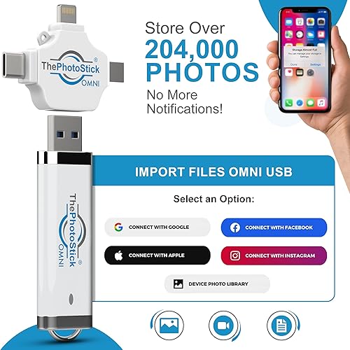 Miniatura 8 de ThePhotoStick Omni - Memoria USB de 32 GB y copia de seguridad de fotos y videos para iPhone, Android, Mac y PC, conexión multipuerto para almacenar