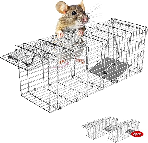 Paquete de 2 trampas para ratas H&B, trampas para ratones, jaula de trampa de animales vivos humanitarios, 14.4 x 4.8 x 5.6 pulgadas, funciona para