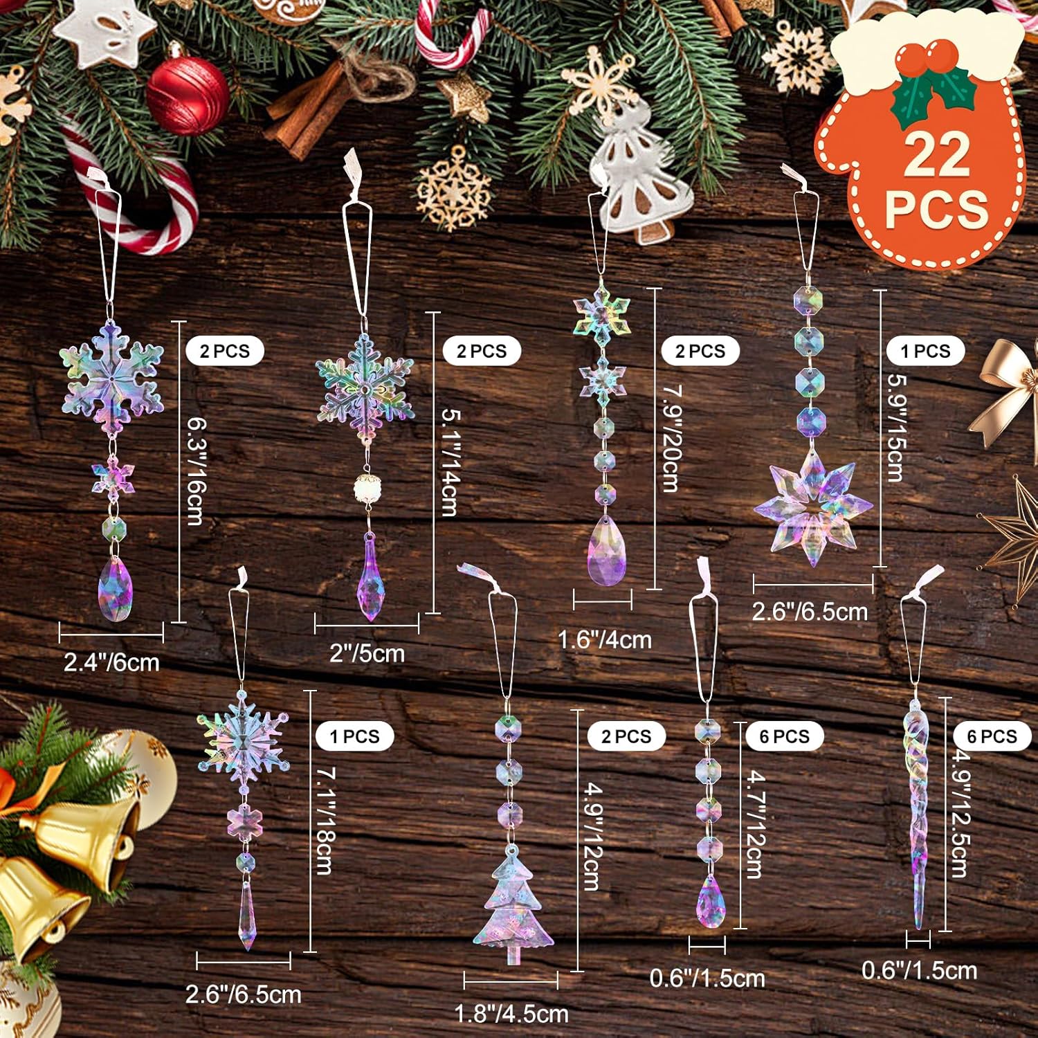 Iridescent Snowflake Icicle Drop Ornaments - 22 pieces - Image 4