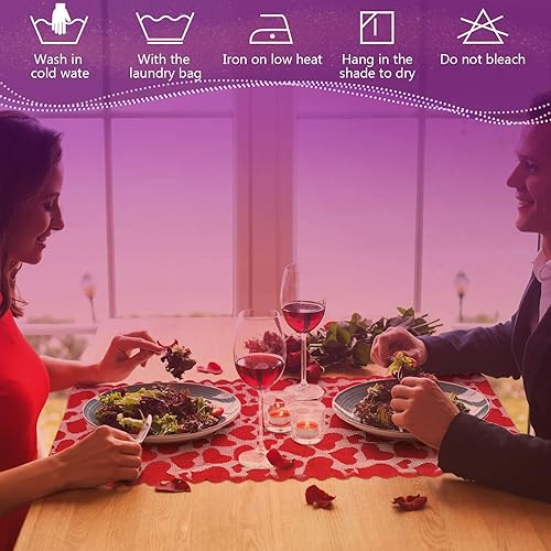 Miniatura 6 de Boao Camino de mesa de encaje con corazón de San Valentín bordado rojo corazón para decoración de mesa de boda, propuesta de velas, cena,