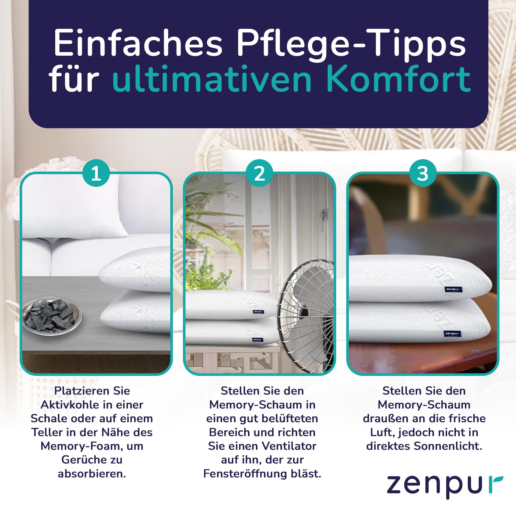 ZenPur Orthopädisches Kissen 2er Set 40x60 (13 cm) Aus Memory Foam Ergonomisches Nackenkissen Memory Schaum Gegen Nackenschmerzen Mittelfest Mit Premium Bambusbezug Oeko-tex Zertifiziert