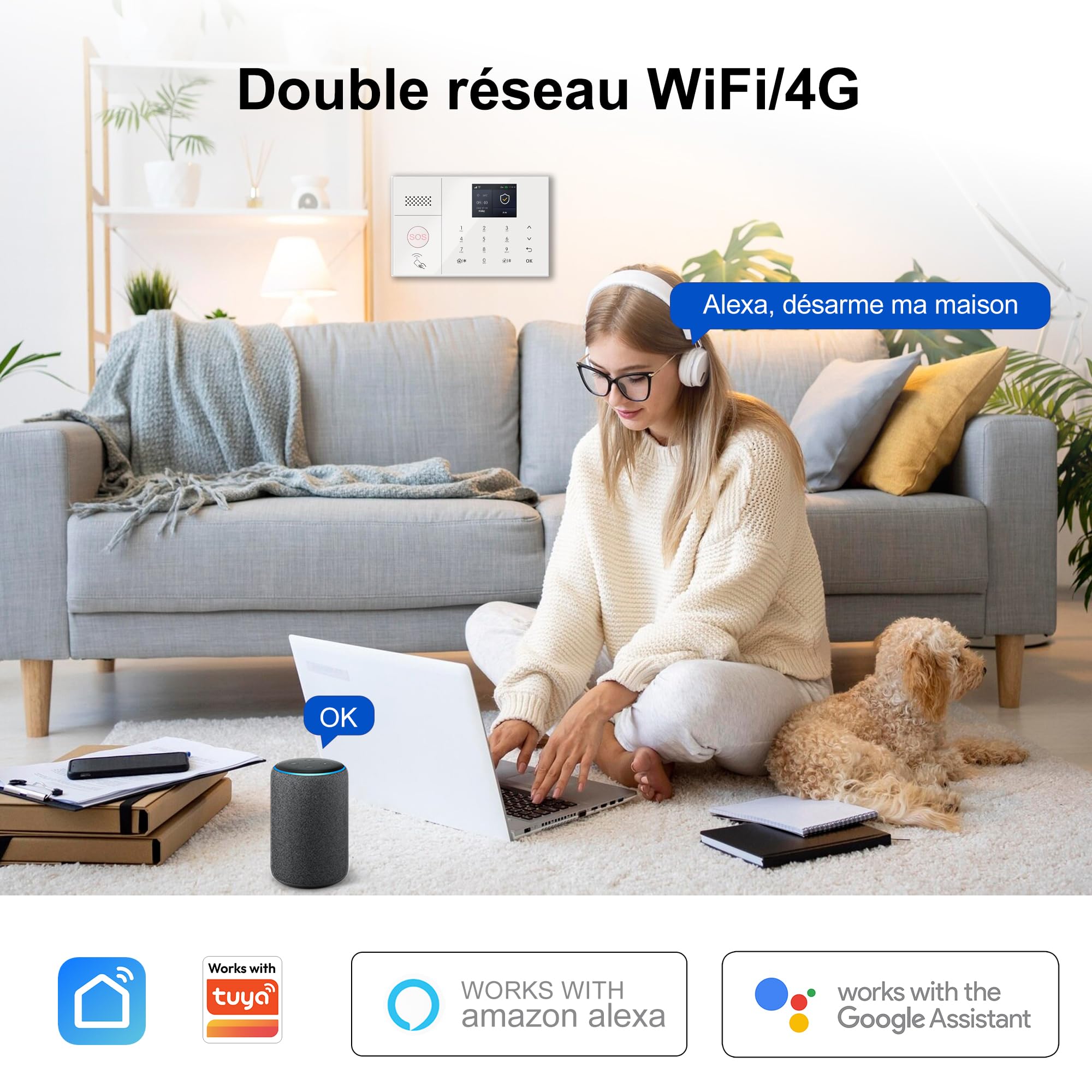 Système d'Alarme Maison, Alarme Détecteurs de Mouvement, Capteurs de Porte/Fenêtre, Boutons SOS,Commande à Distance, Protection Anti-Intrusion pour Maison (13pcs Kits)