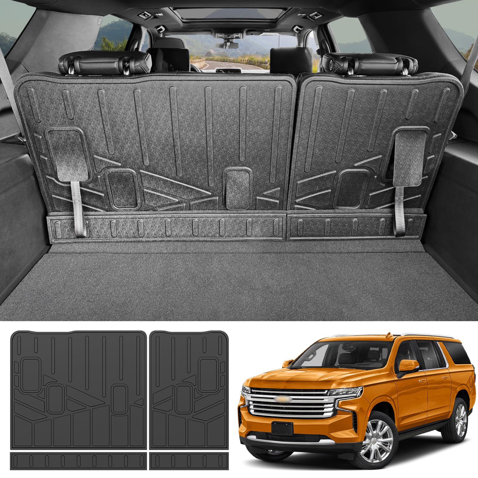 Backrest Mat for 2021-2025 Chevrolet Suburban/GMC Yukon XL Cargo Liner (3rd Row Seats) All Weather Rear Seat Back Protector Mat for 21-25 Chevy Suburban/GMC Yukon XL Accessories