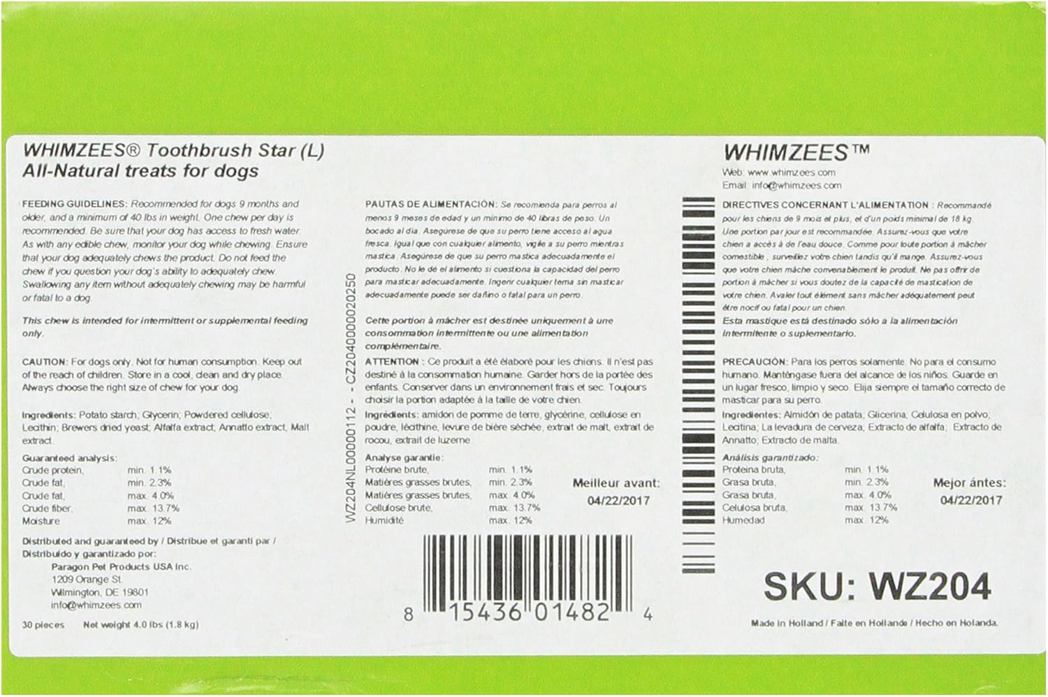 PARAGON 154103 30-Count Box Whimzees Toothbrush Star for Pets, Large
