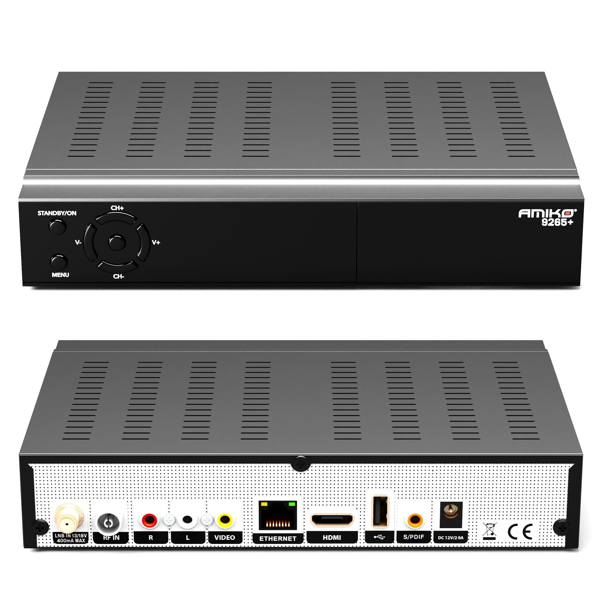 AMIKO 9265+ 4K UHD Combo odbiornik satelitarny i DVB-T2 z funkcją nagrywania PVR, czytnikiem kart, gniazdem CI, do anteny satelitarnej, telewizji kablowej i odbioru DVBT2, kabel H.265 + M@TEC HDMI