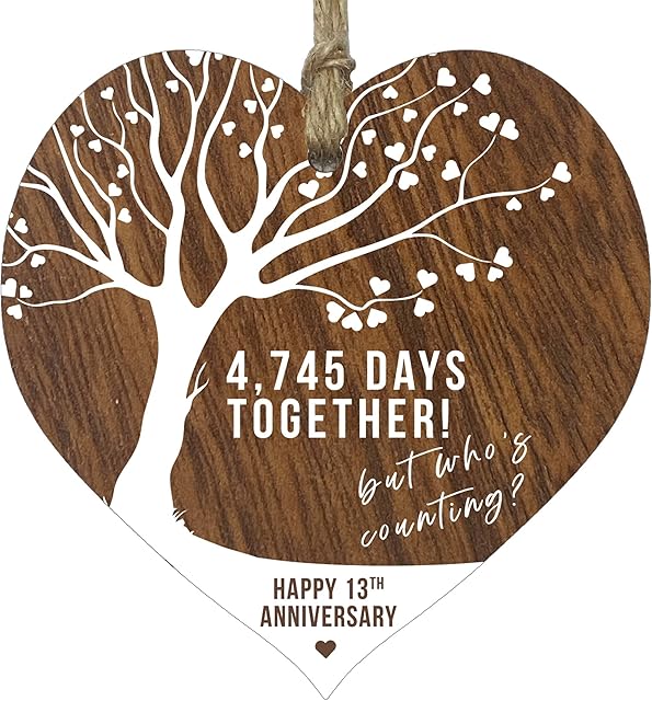 Stuff4 13th Wedding Anniversary Wooden Heart Plaque, Dark Wood Sign Keepsake, Celebrate Lace Anniversary Wife Husband Boyfreind Girlfriend Mum or Dad, Plaque with Quotes Gifts from the Kids