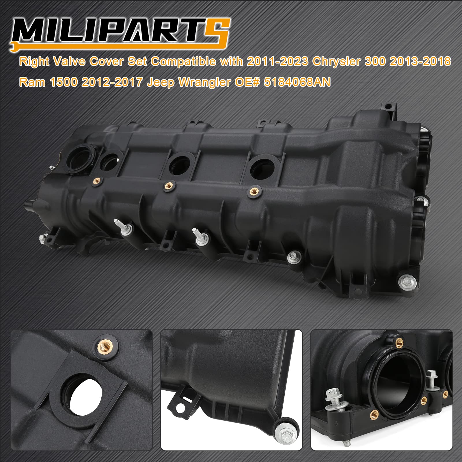 MILIPARTS Right Valve Cover Set Compatible with 2011-2023 Chrysler 300 2013-2018 Ram 1500 2012-2017 Jeep Wrangler OE# 5184069AN