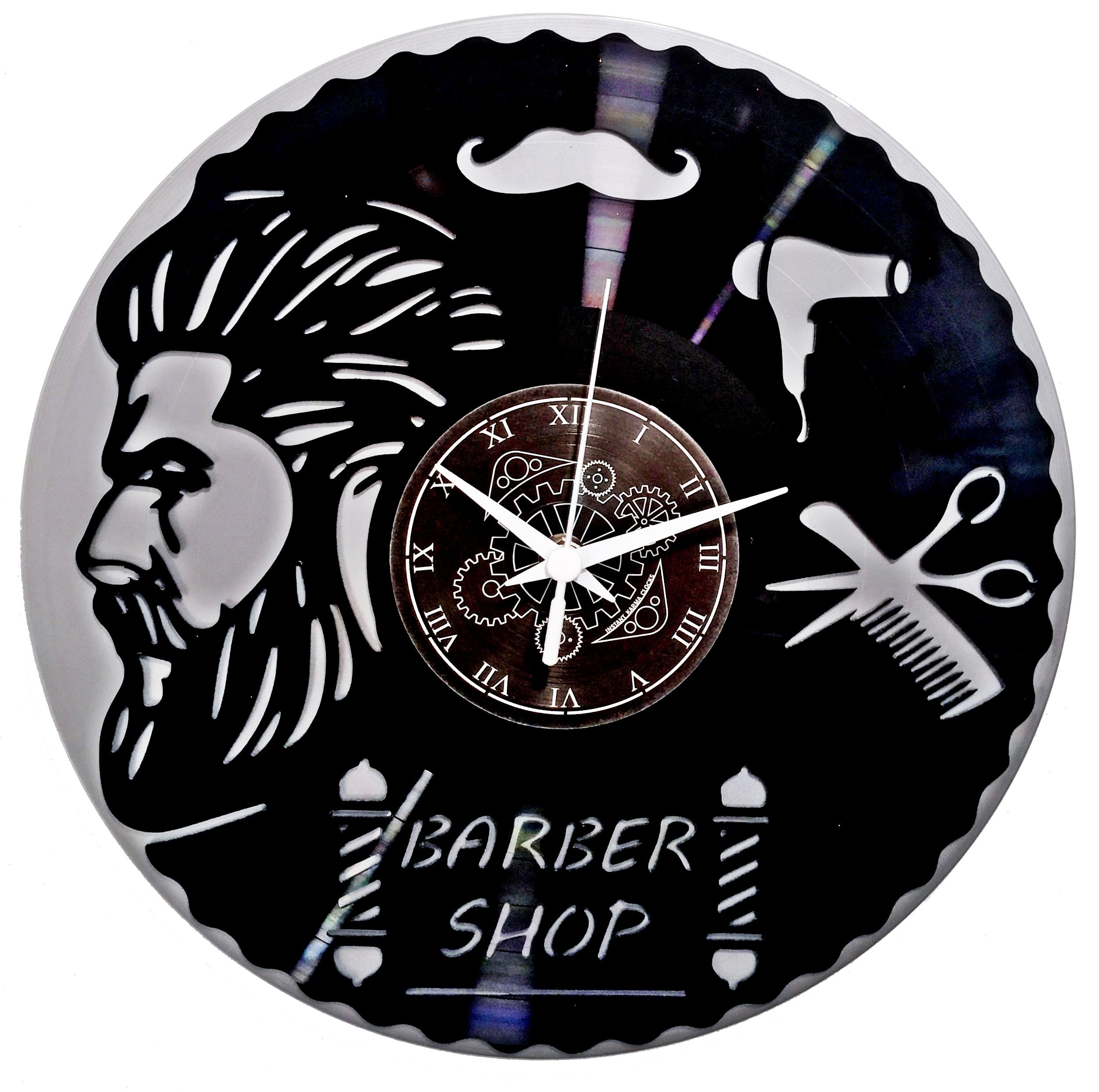 Instant Karma Clocks Black And Silver B3 | Wall Clock | Barber Shop | Hair Salon | Hairdresser Stylist (Black And Silver B3)