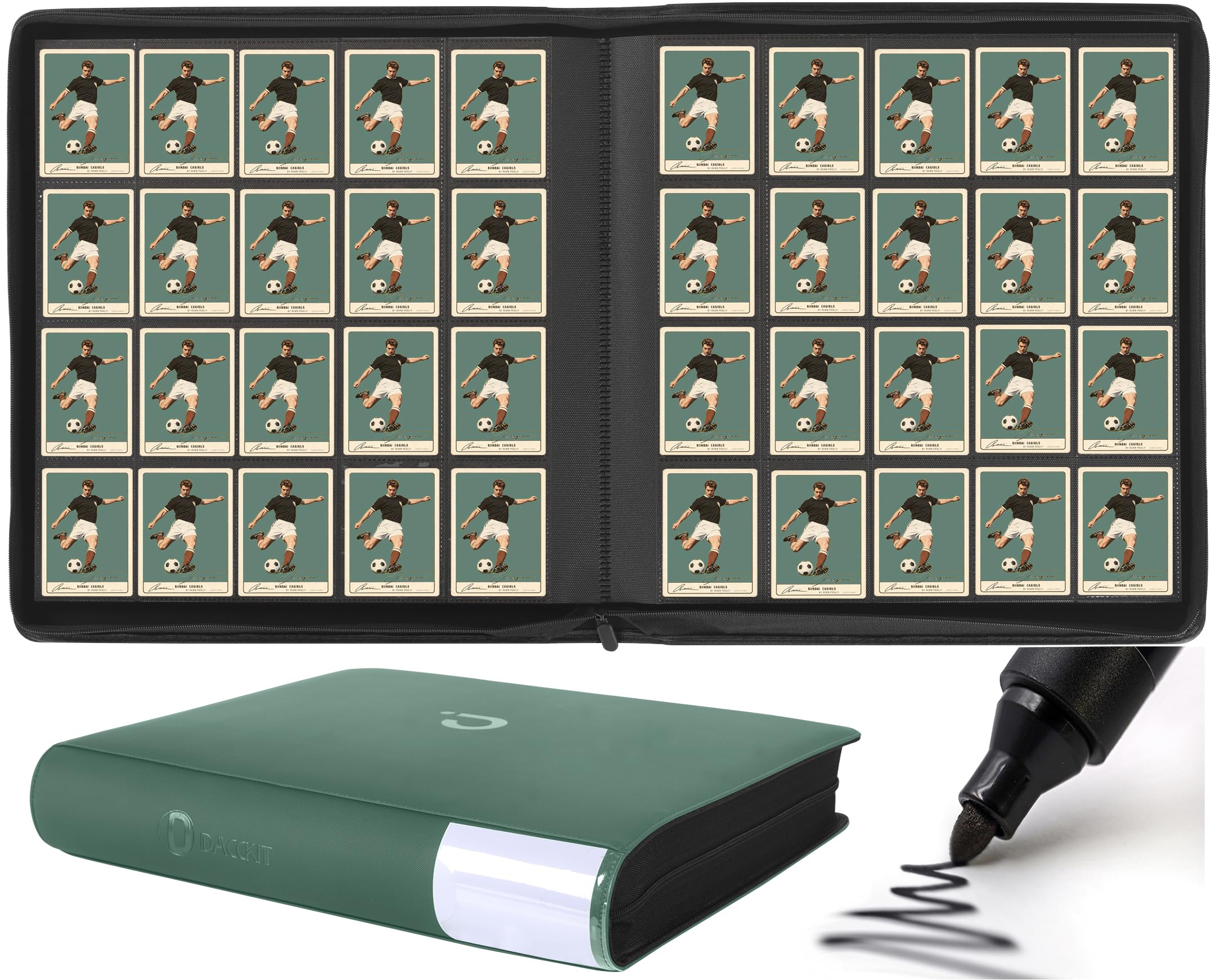 Premium Card Binder 20 Pocket - Fits 2000 Cards, 5x4 Ringless Card Album with Sleeves Compatible with Trading & Sports Cards（Model A，Blackish Green）