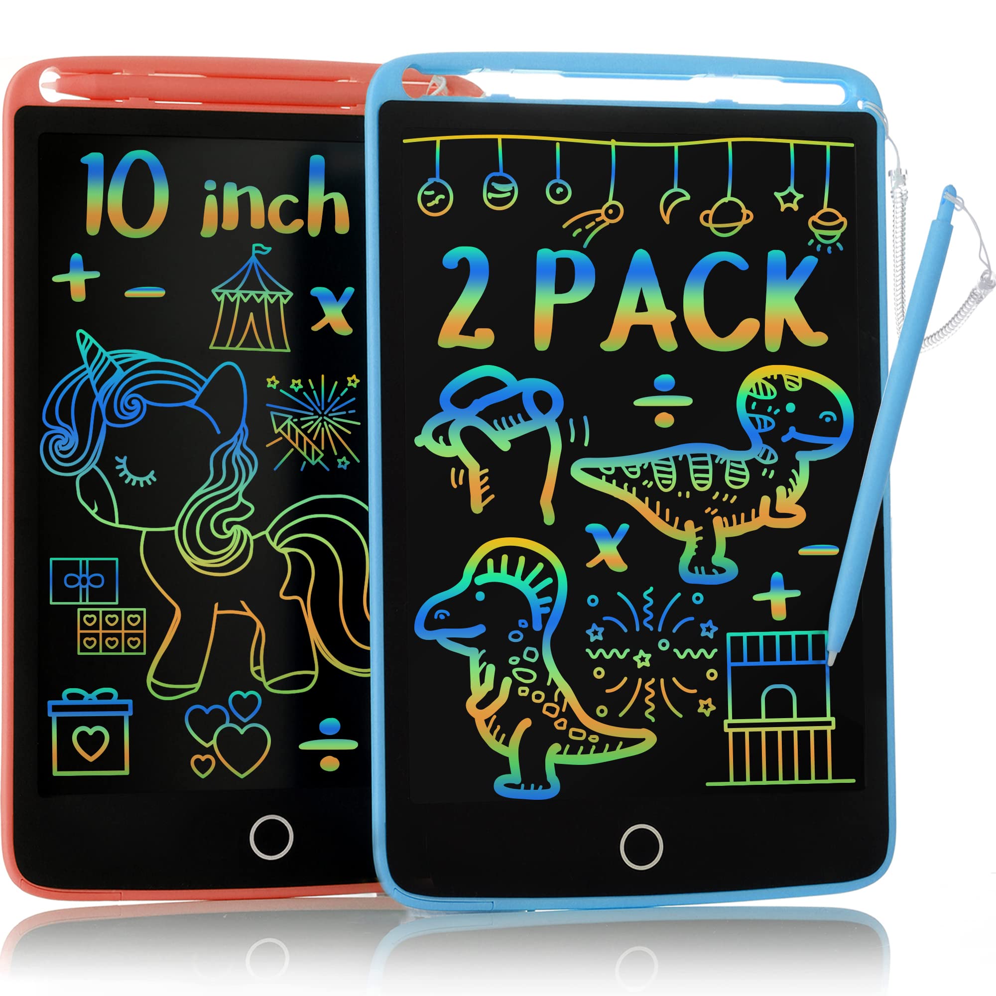2 Pack LCD Writing Tablet - 10 Inch Doodle Scribbler Board Colorful Screen Drawing Pad, Learning Educational Toy Gift for 3 4 5 6 7 8 Years Old Girls Boys Toddlers