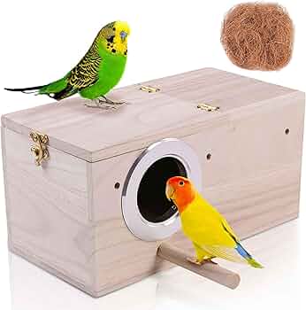 インコセキセイインコ巣箱 Amazon.co.jp: Hiceeden インコの巣箱 2個パック 天然木の鳥の巣箱