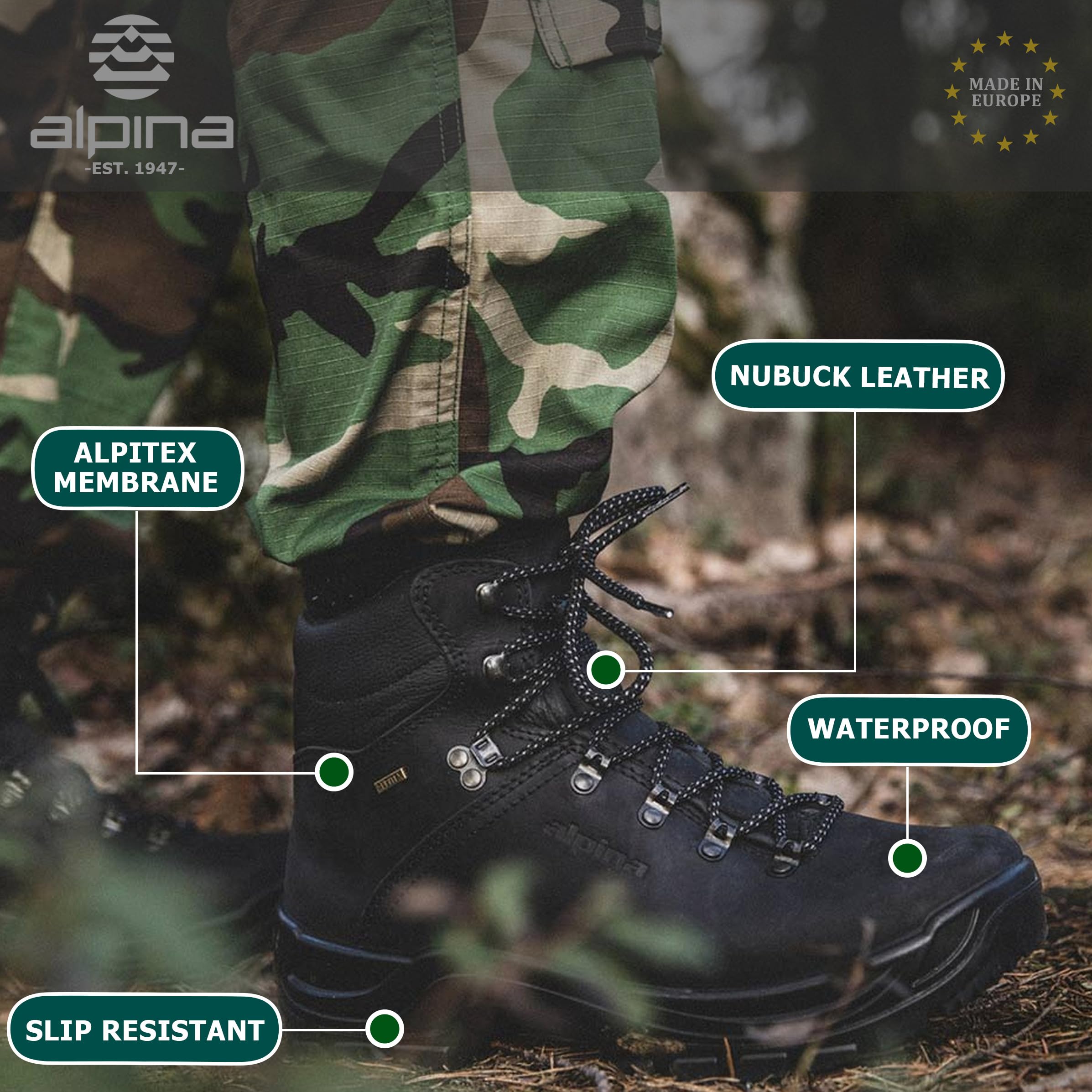 Alpina Tundra Męskie Buty Trekkingowe | Wodoodporne Buty Górskie z Skórzaną Cholewką i Mocną Podeszwą