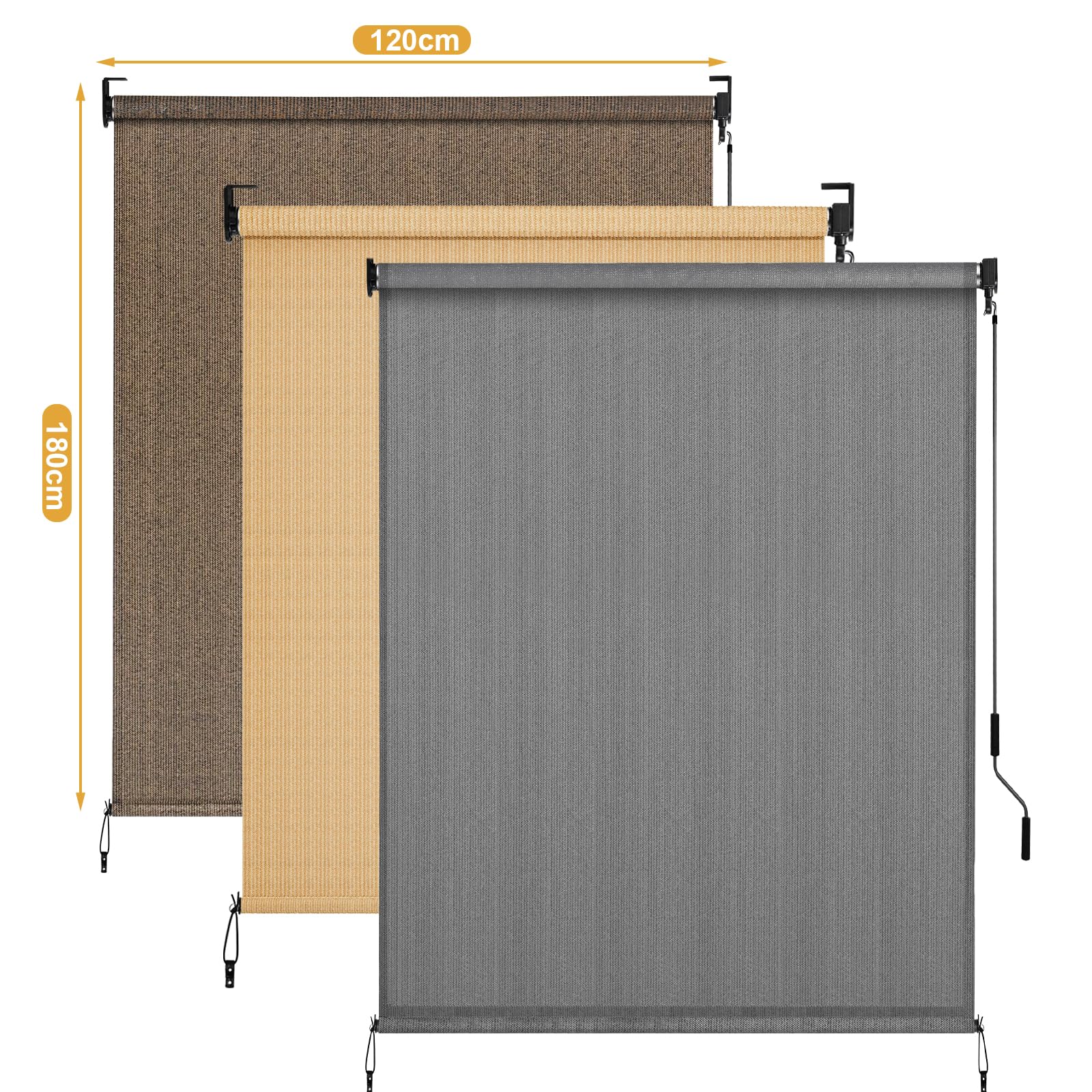LIFERUN Auvent vertical 120x180 cm,Store Vertical,Toile d'ombrage HDPE pour pergola de terrasse,Auvent de balcon,Tube en aluminium avec commande à manivelle sans fil,pour balcon,Terrasse,Jardin, 1 PCS