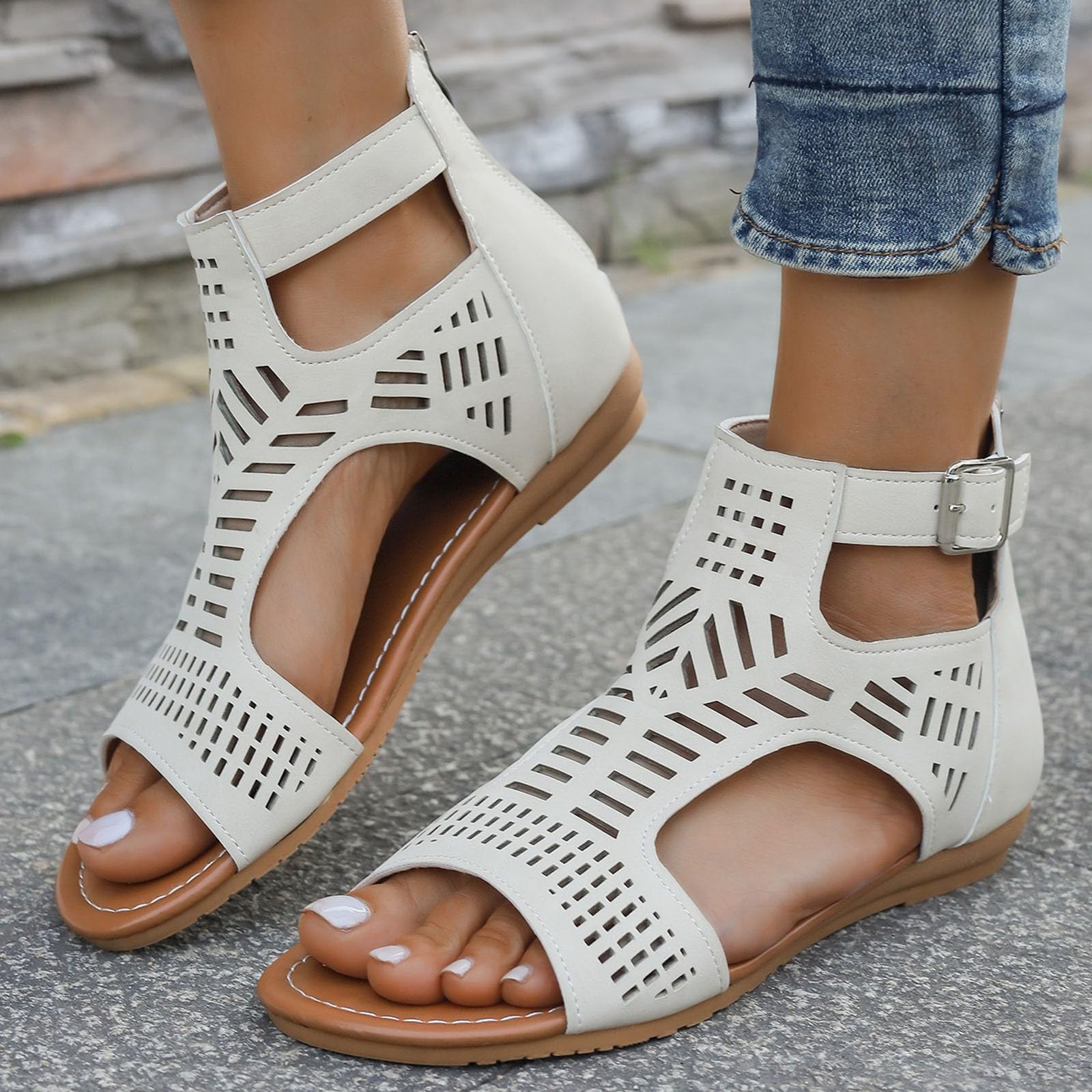 Generico Sandales Et Mules Pour Femmes Confortables LéGèRes AntidéRapantes Semelle Souple Respirantes Chaussures Femme éTé éLéGantes Mules OrthopéDiques Pieds Larges Ville Usage Quotidien