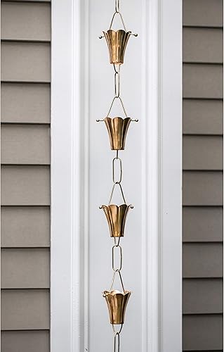 Miniatura 4 de Good Directions Cadena de lluvia de cobre puro de 8.5 pies con flor estriada
