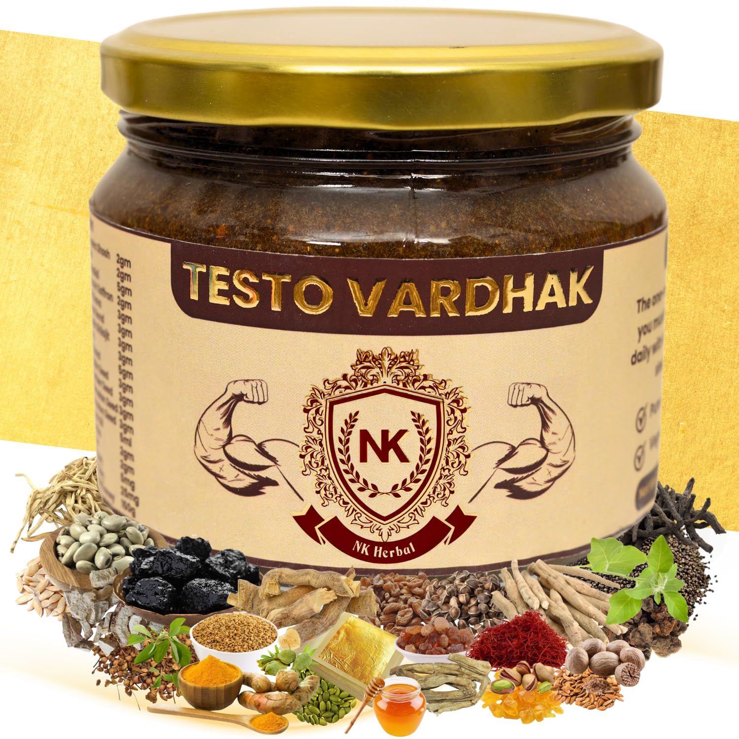NK Herbal Testo Vardhak for Men Pure Ayurvedic Vegetarian Formulation | With 36+ Ayurveda Herbs – Pure Shilajit, Ashwagandha, Akarkara, Tongkat Ali, Kaunch Beej, Vidarikand and more | For Strength Stamina Performance and Endurance – 300g
