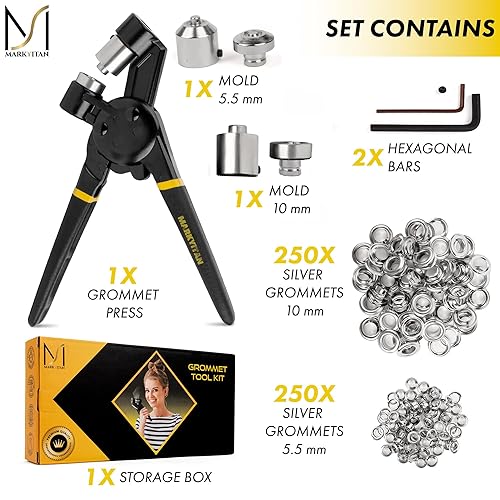 Miniatura 2 de MARKYITAN - Kit de herramientas con ojales de 0.217 in y 0.394 in, kit de alicates de presión manual multitamaño con 2 barras hexagonales y 500
