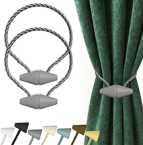 Miniatura 37 de Hion Alzapaños magnéticos para cortina, 2 piezas, abrazaderas de cortina, hebillas, soportes de ganchos para el hogar, al aire libre, dormitorio