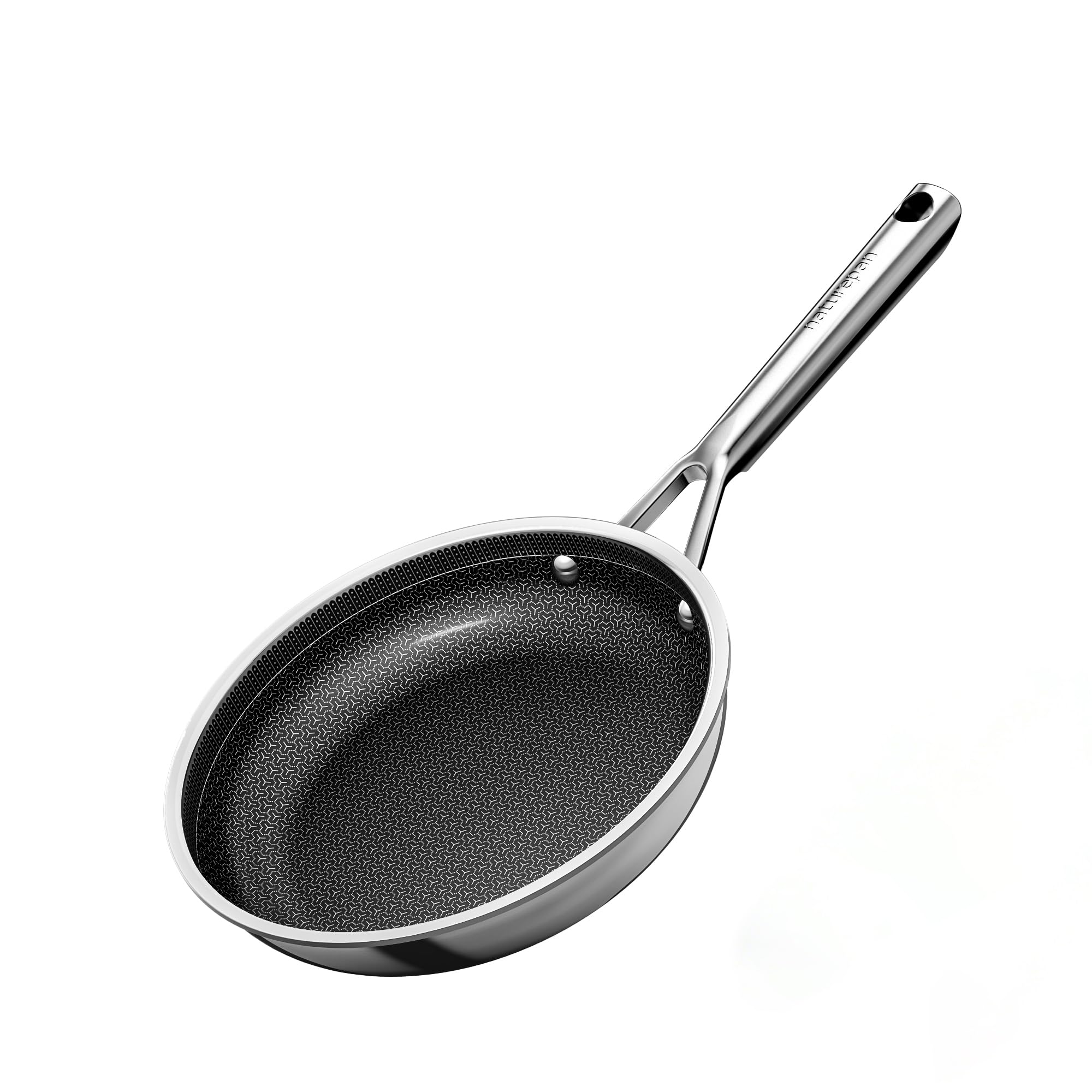 naturepan Hybrid Ceramic Frying Pan 20cm, 5-Ply Diamond-Titanium Nonstick Stainless Steel Pan, Hexagon Surface, Dishwasher/Oven Safe