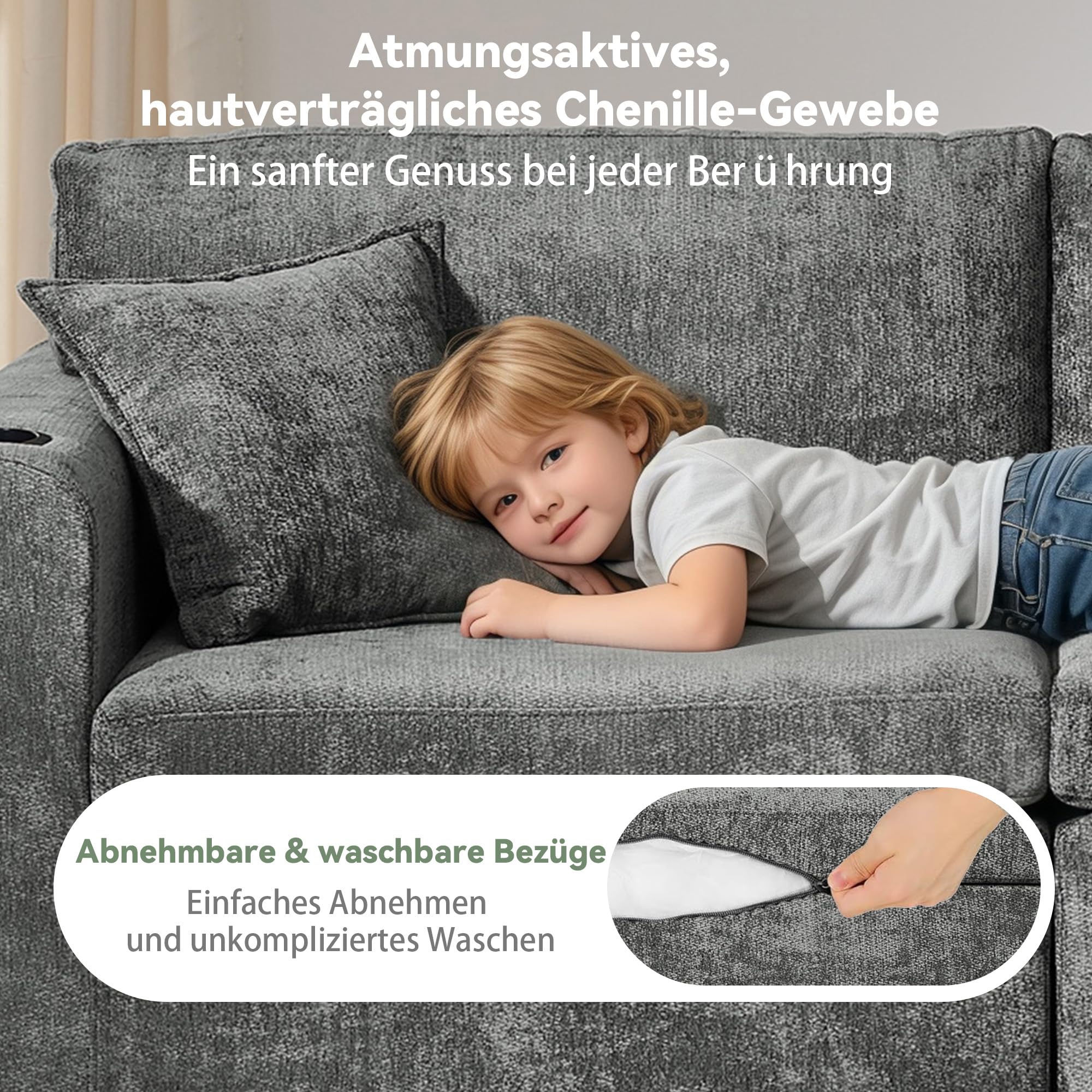 Sofá modular de 2 plazas Boneless con función de dormir de chenilla, color