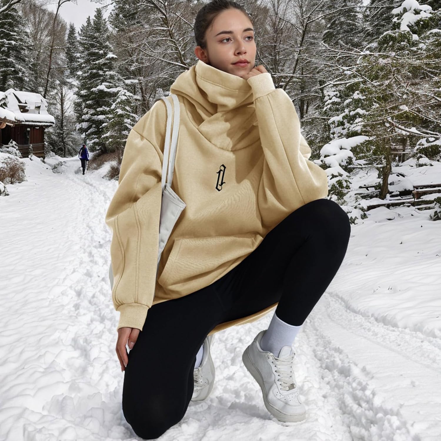 Womens Fleece Hoodie with Scarf Soft Cotton Oversized Pullover Casual Hooded Sweatshirts Fall Winter Clothes - Image 7