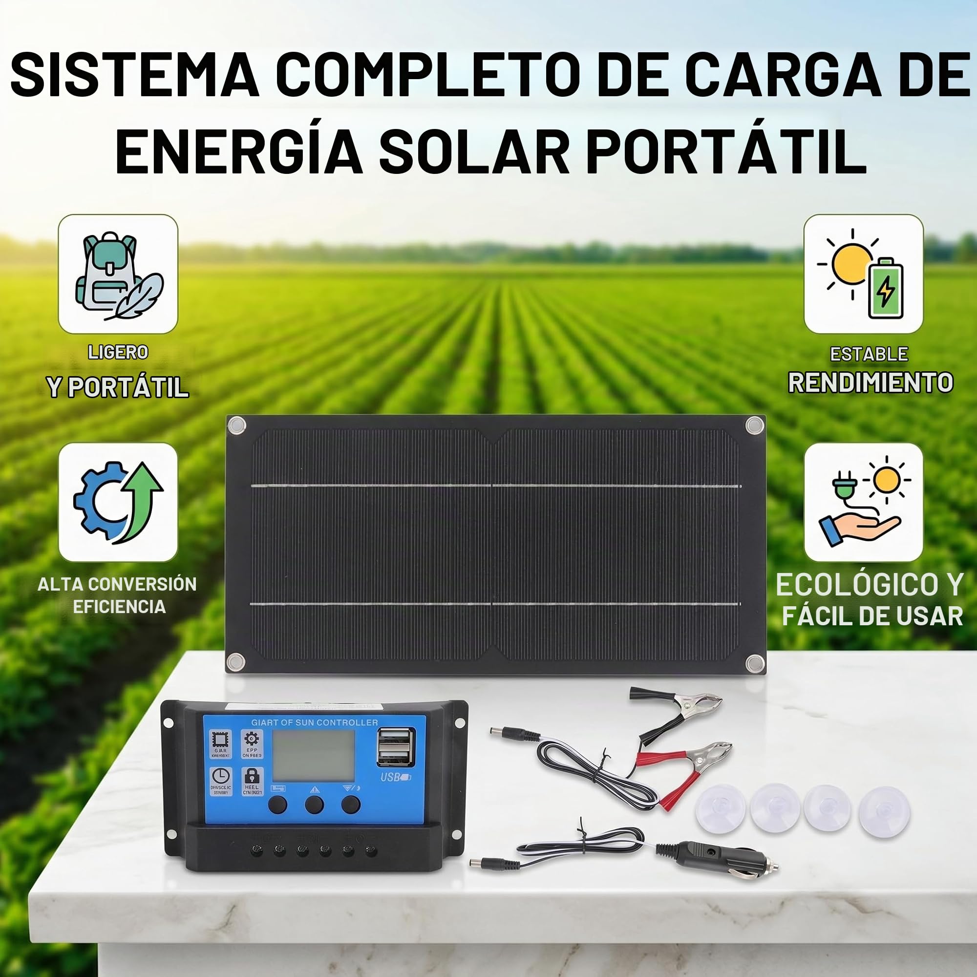 Panel Solar Portátil Monocristalino 600W 18V con Controlador Carga Batería 100A para Autocaravanas Kit Completo