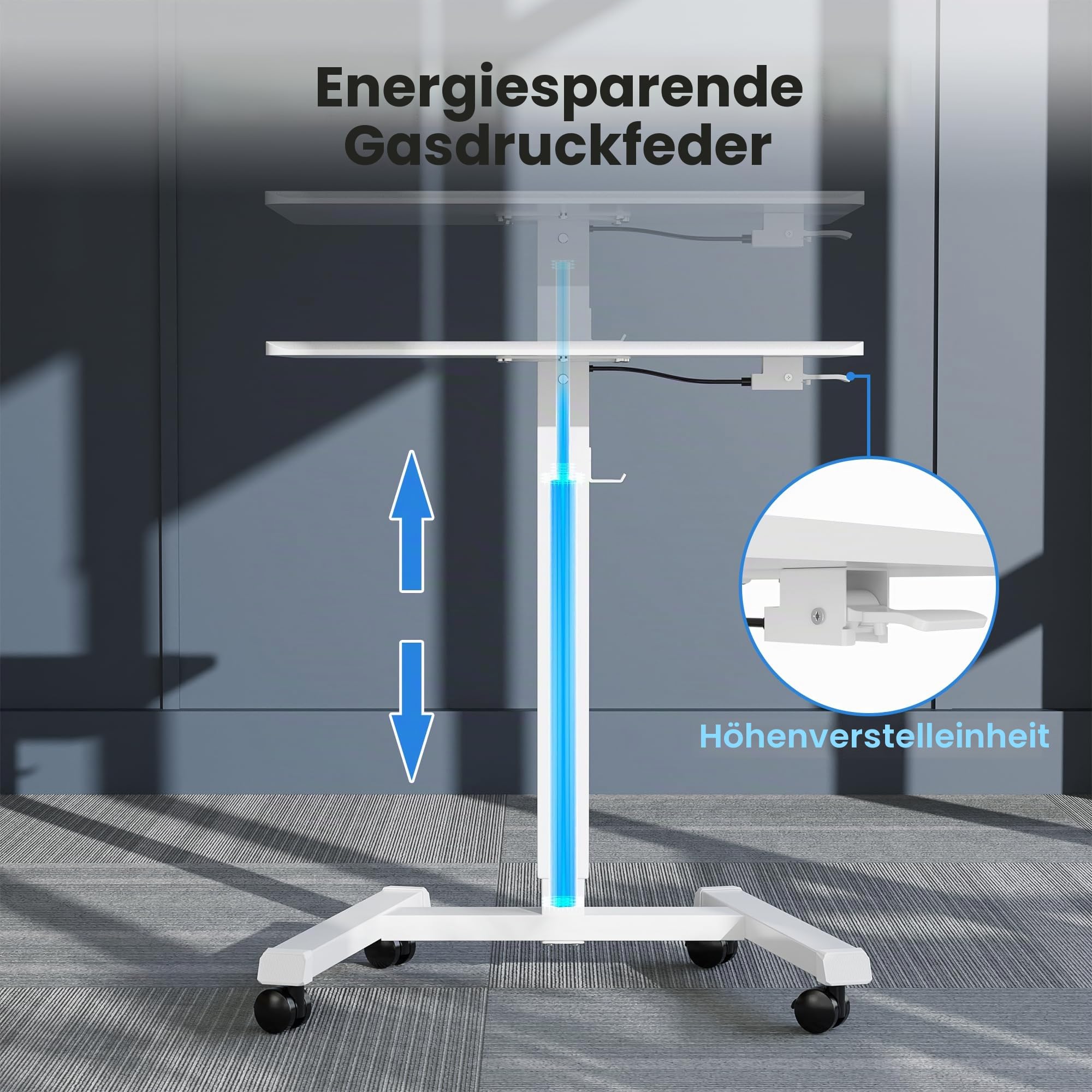 BONTEC 65×45cm Stehpult Höhenverstellbarer Stehtisch mit 4 Rollen, Steh-Sitz Schreibtisch mit Rädern, Überbett-Tisch für Wohnzimmer, laptoptisch höhenverstellbar, Max 15KG, Weiß