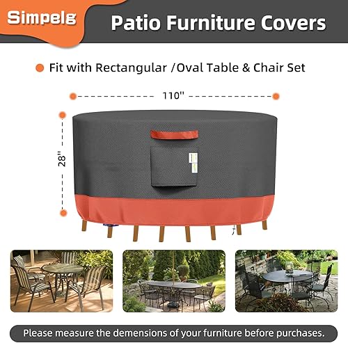 Miniatura 2 de Simpelg Fundas redondas para muebles de patio, impermeables, resistentes al desgarro, para mesa y sillas redondas, antidecoloración, antidesgarros,