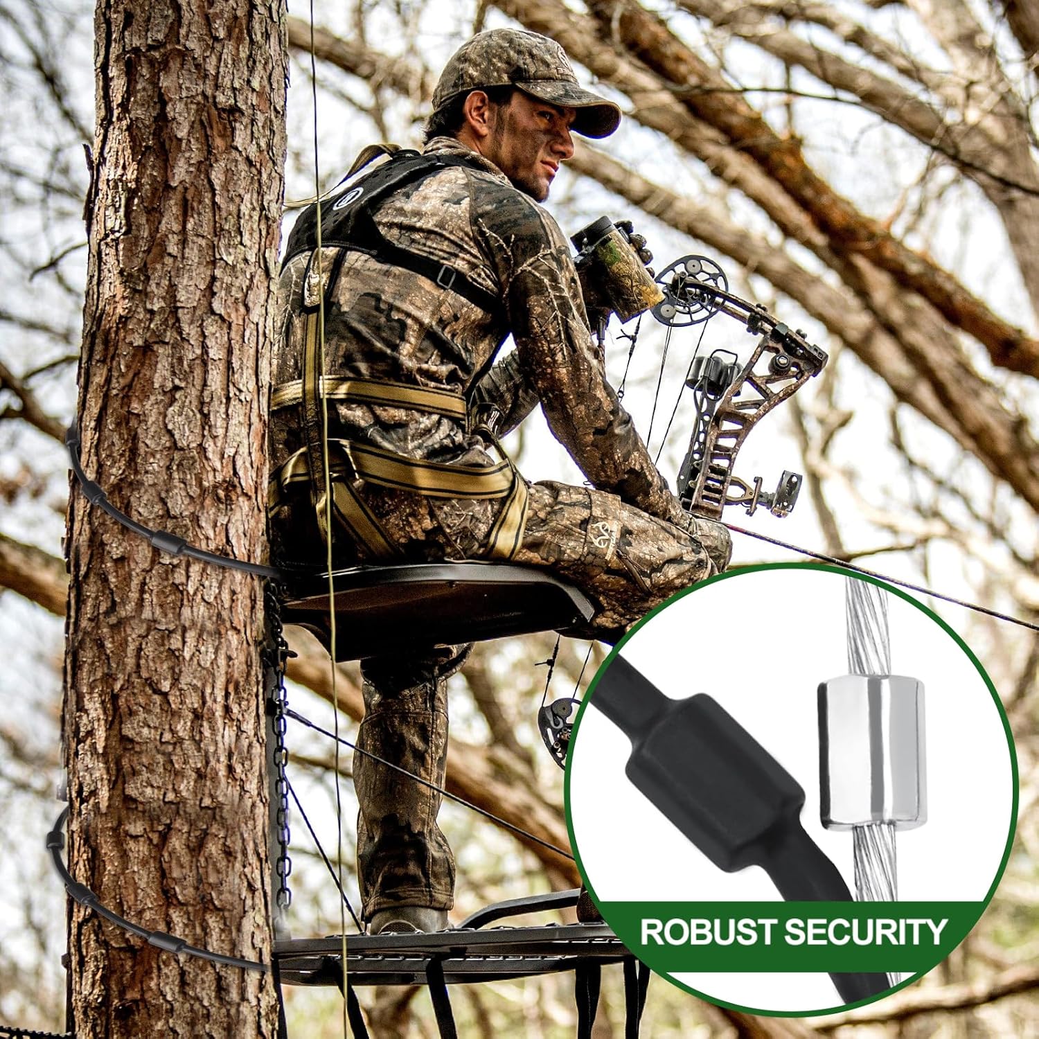 Replacement Tree Stand Cables,Pair of Replacement Cables for Climbing Treestands, 2PCS Hunting Tree Stand Accessories,Durable Steal Braded PVC Black Coated 65" Treestand Replacement Cables - Image 5