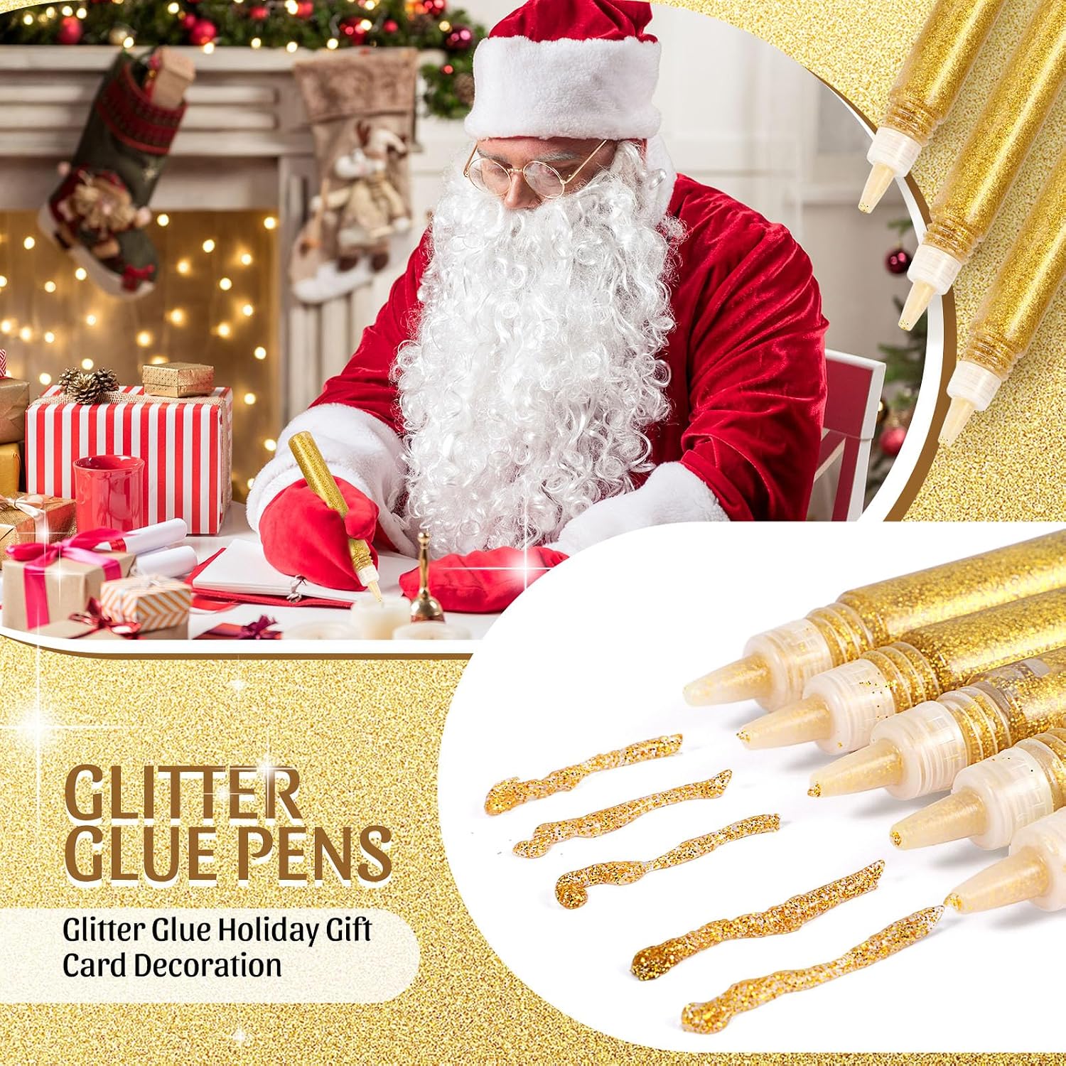 Cholemy 30 Pcs Glitter Glue Pens Glitter Stick Set for Crafts Washable Markers Painting Pens for DIY Arts Projects Scrapbooking Holiday Greeting Card Decorating Supplies (Gold)
