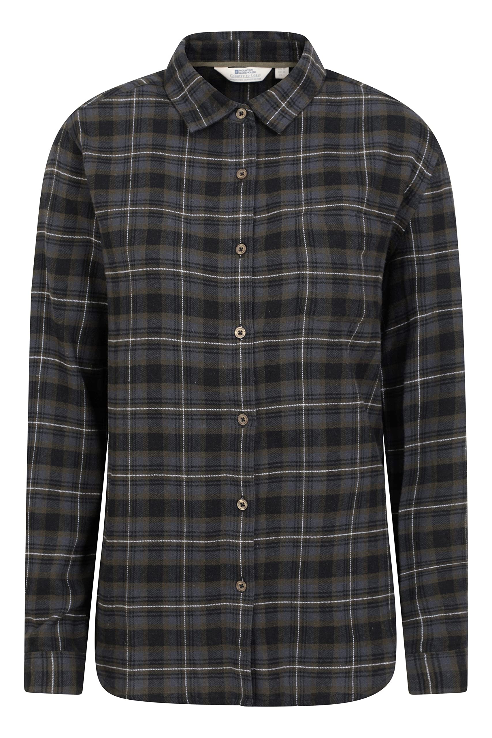 Mountain Warehouse Balsam Brushed Longline Flannel Long Sleeve Womens Shirt - Breathable Checked Shirt, Antipill, Lightweight Ladies Top, Warm - Spring Summer