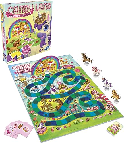 Vista 13 de Hasbro Gaming Candy Land Unicorn Edition - Juego de mesa preescolar Regalos de regreso a clases para niños Juguetes para el aula A partir de 3